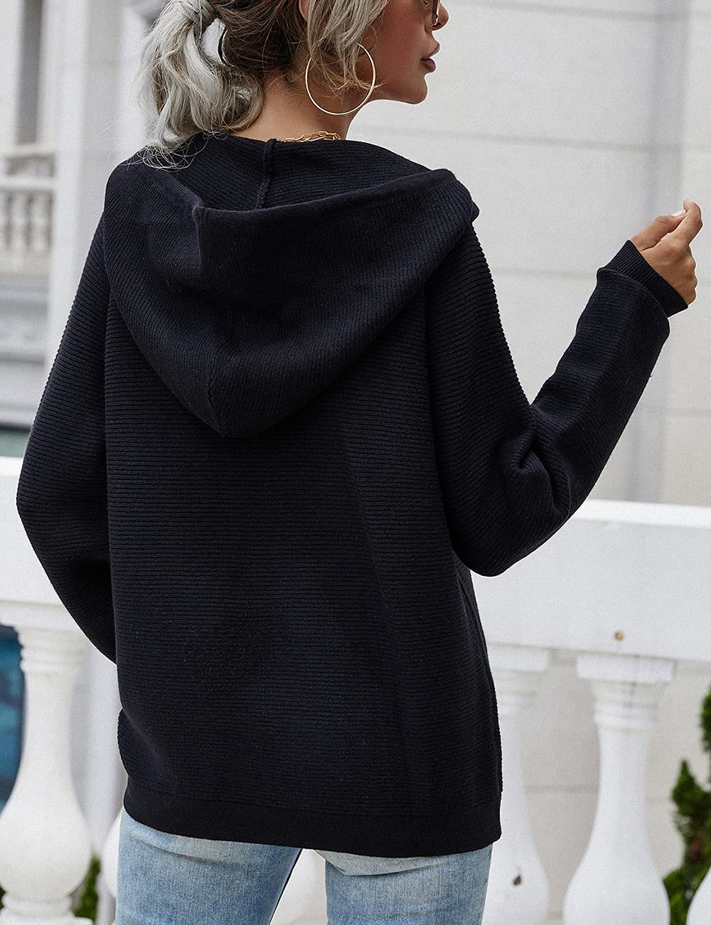 Lrady Women's Casual Pullover Sweater - Soft Knit Hoodie with Button Front & V-Neck Henley Design - Comfortable Blouse & Tunic Top for Everyday Wear, Work & Weekend Outfits