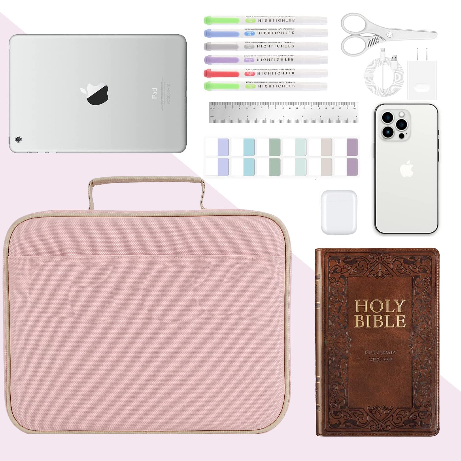 Large Bible Cover for Women & Men - Zippered Church Bible Case with Handle, Pockets, Bookmark & Straps - Protective Travel & Church Bag for Bible Storage & Organization - Perfect Gift for Christians