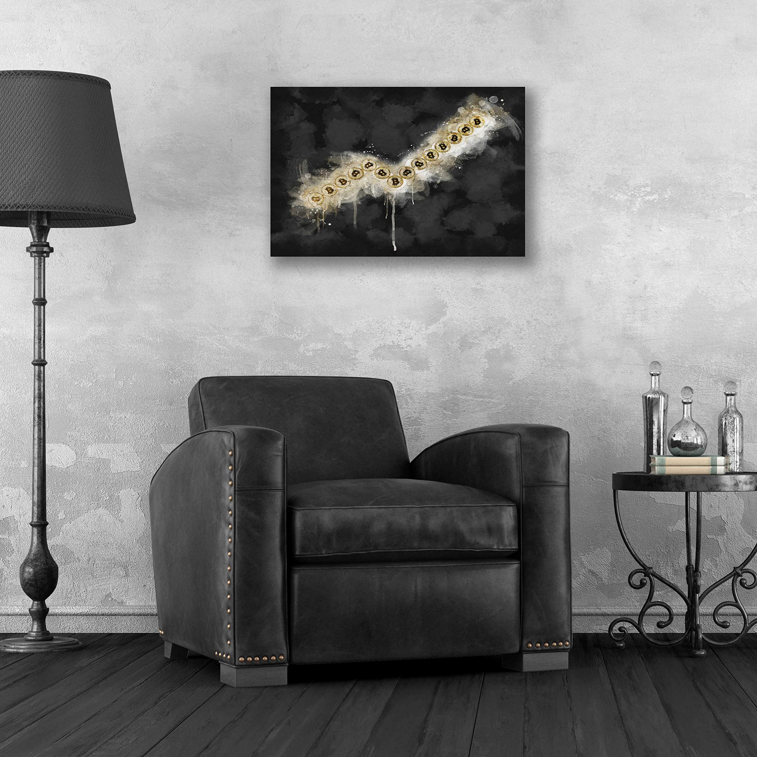 Bitcoin Going Up' by Surma & Guillen - 24x16 Inch Acrylic Glass Wall Art - Modern Cryptocurrency Painting - Perfect for Home Office & Crypto Enthusiast Decor