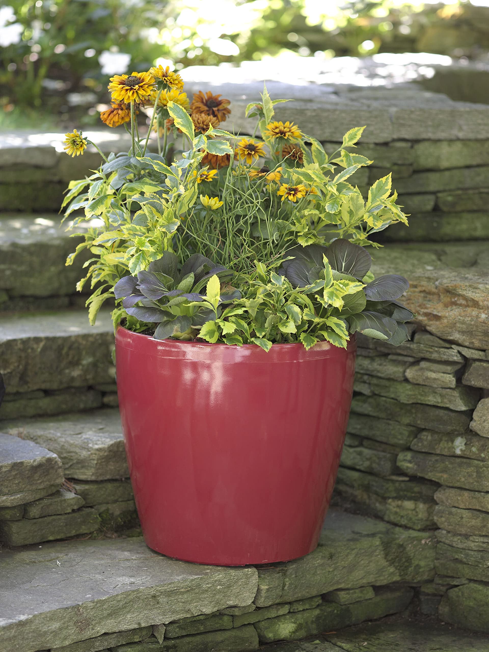 Viva Self-Watering Rolling Planter - 17 Inch Round Large Flower Pot with Wheels for Easy Mobility - Blue Indoor/Outdoor Plant Container for Home, Garden, Patio & Balcony Decor
