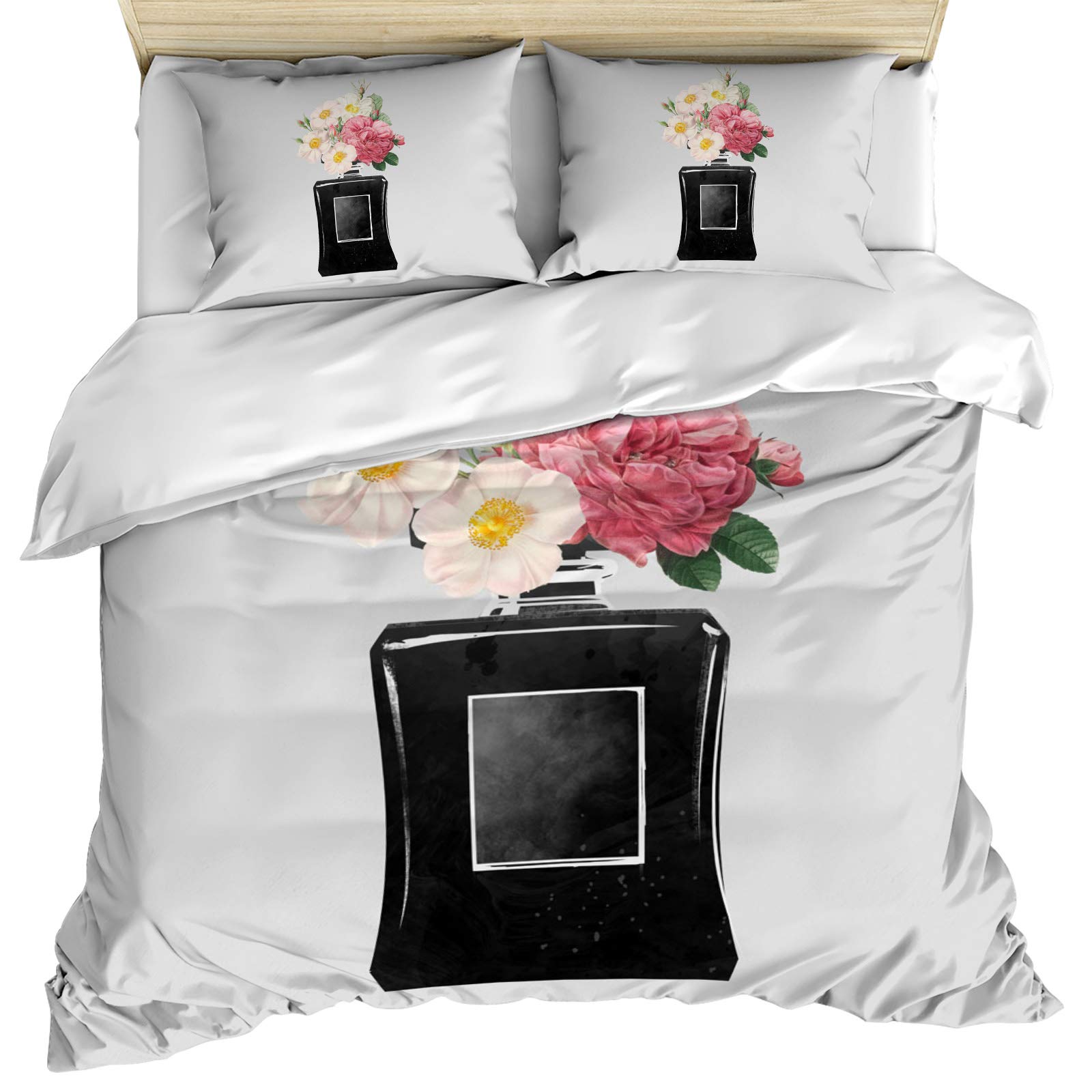 Farmhouse Floral Duvet Cover Set 3-Piece (Duvet Cover + 2 Pillow Shams) - California King Size, Ultra Soft & Breathable Microfiber Bedding with Perfume Bottle & Marble Floral Design for All Seasons | Perfect for Master Bedroom, Guest Room & Farmhouse Decor