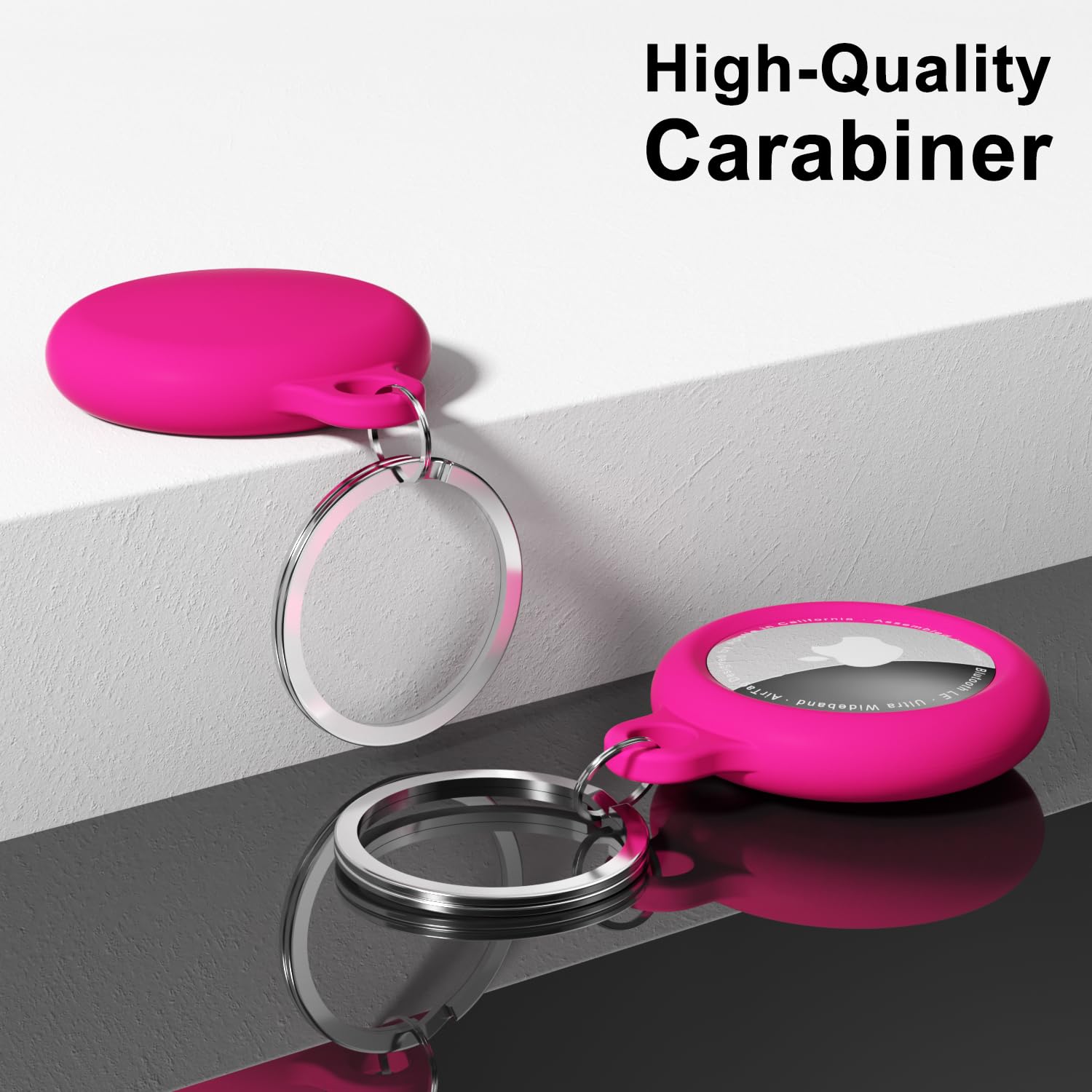 Cute Silicone Airtag Keychain Holder - Waterproof Apple AirTag Case with Key Ring, Compatible with Kids, Luggage, Dog Collar & Car Accessories (Hot Pink) - Perfect for Travel, Pet Tracking & Personal Item Security