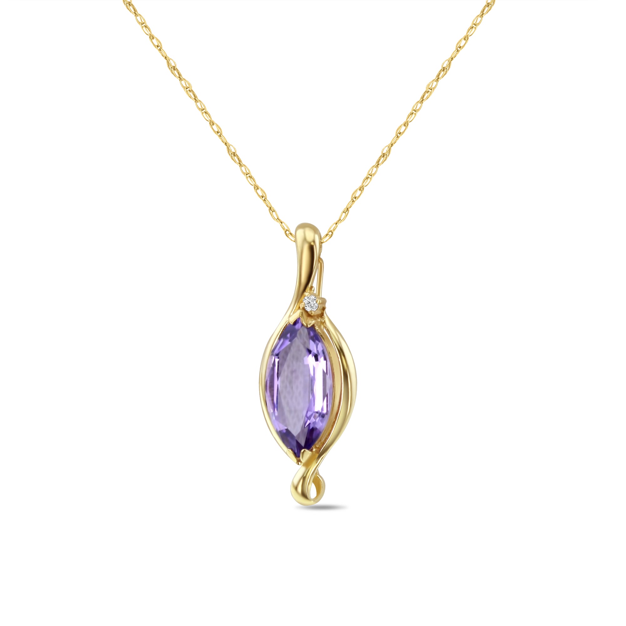 14k Yellow Gold Marquise Amethyst & Diamond Necklace | Elegant Jewelry for Women | Perfect for Weddings, Anniversaries & Special Occasions