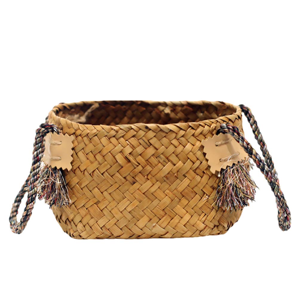 Amosfun Natural Seagrass Woven Basket - Small Decorative Storage Basket for Flowers, Plants, Laundry, Picnic & Home Decor | Perfect for Wedding Favors, Bathroom Organization & Rustic Farmhouse Style