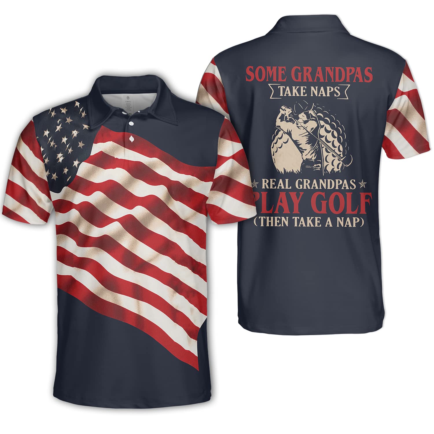 Pologap Patriotic American Flag Shirts for Men - Funny Short Sleeve Golf Shirts - Comfortable Mens Golf Polo Shirts for Golfing, BBQ & 4th of July Celebrations