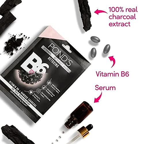 POND'S Activated Charcoal Sheet Mask with Vitamin B6 - Deep Cleansing & Detoxifying Facial Mask for Clear Skin | Paraben-Free, Black Biodegradable Fabric (25ml) | Perfect for Acne-Prone Skin & Weekly Skincare Routine