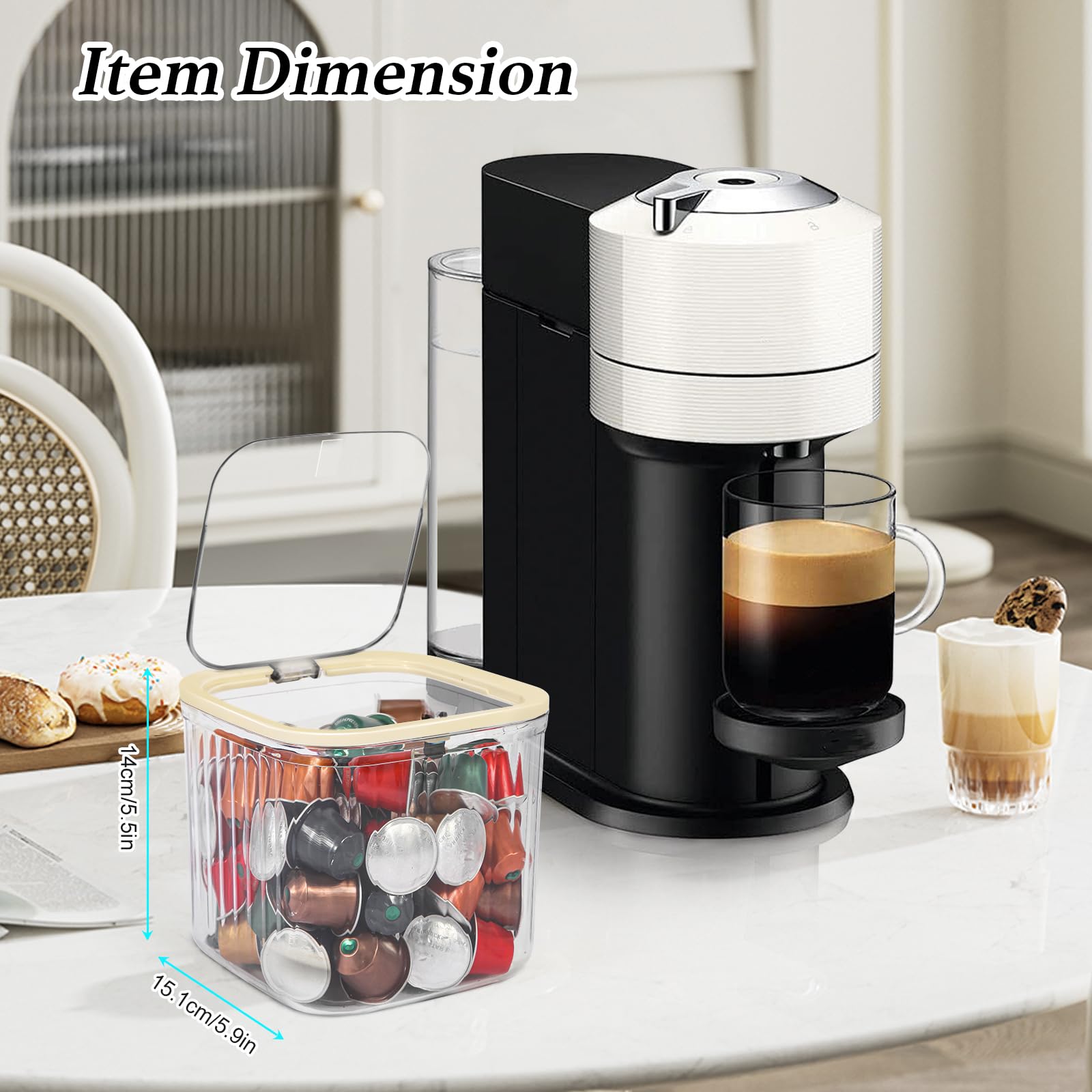 Clear Coffee Pod Holder with Lid - Airtight Coffee Pods Storage Organizer for Countertop, Pantry & Kitchen Cabinet - Small Plastic Food Storage Bin for Keurig K-Cups & Nespresso Capsules - Perfect for Home, Office & RV Use