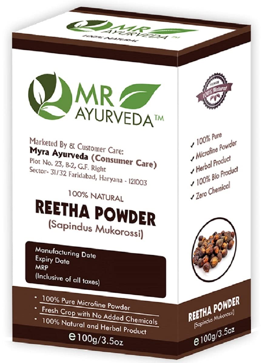 MR Ayurveda 100% Pure Organic Reetha Powder for Hair, Skin & Face - Natural Soapnut Powder for Cleansing, Shampoo & Skincare - 100g | Perfect for DIY Hair Care, Facial Masks & Natural Cleansing