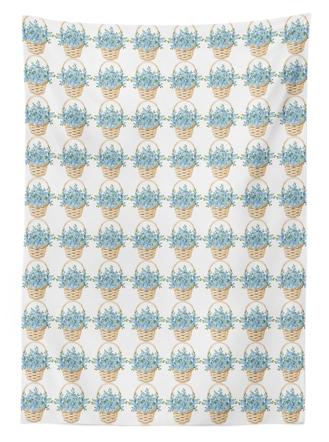 Ambesonne Ivory and Blue Outdoor Tablecloth - Wicker Basket Design with Spring Flowers, Washable Picnic Table Cover 58x84 Inches - Perfect for Garden Parties, BBQs, and Outdoor Dining in Pale Blue Ivory Green