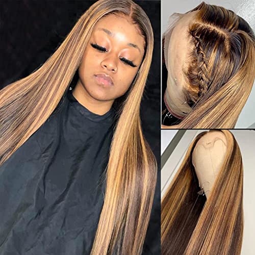 PRIMELACE 180% Density Ombre Transparent Lace Front Wigs - 22 Inch Brazilian Straight Human Hair Wig with 13x4 Highlight Brown Lace Frontal | Glueless & Breathable | Perfect for Daily Wear, Parties, Cosplay & Special Occasions