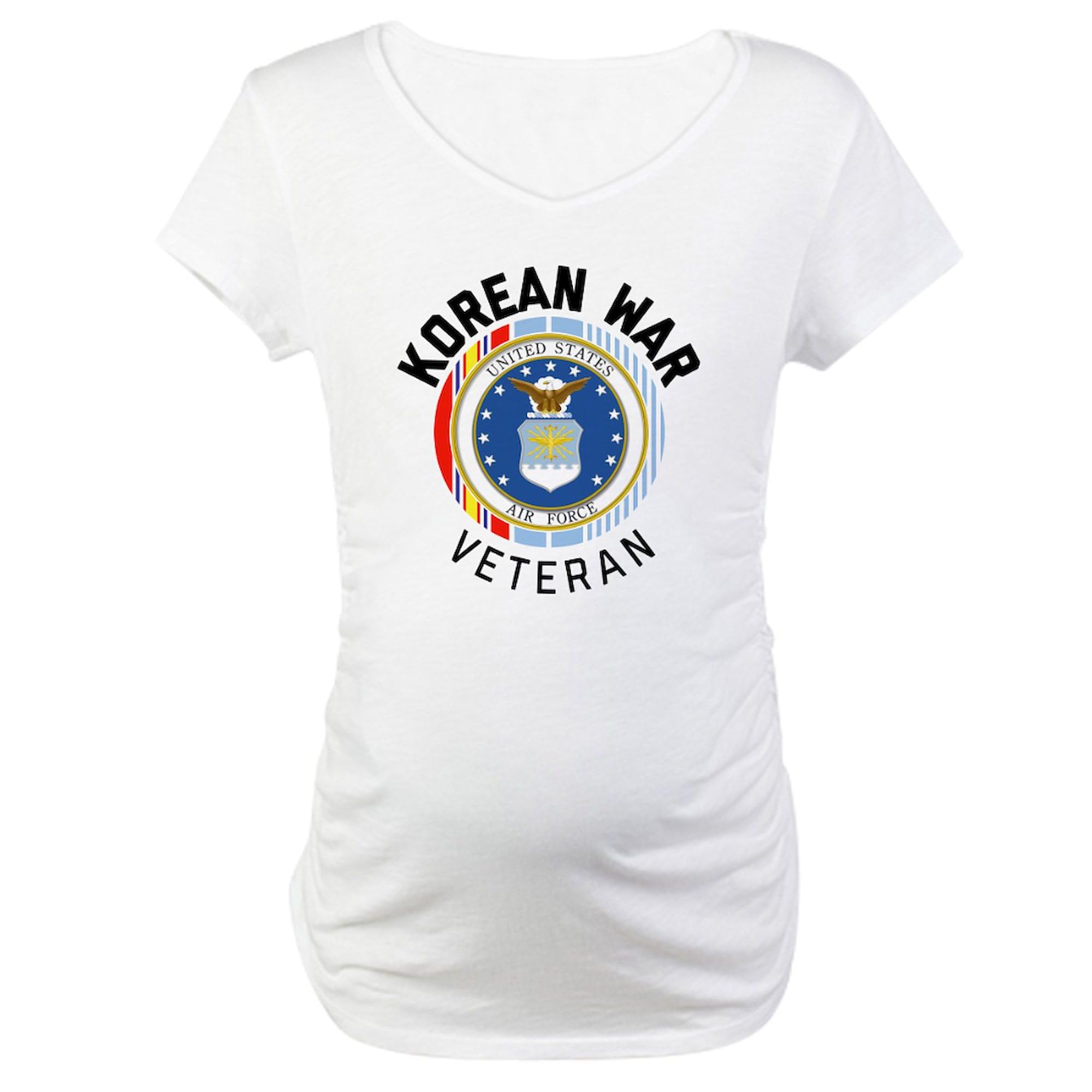 Air Force Korean War Veteran Maternity T-Shirt for Women - Ruched Side Design, Comfortable Pregnancy Tee - Perfect for Military Apparel, Veterans Day, and Maternity Photoshoots