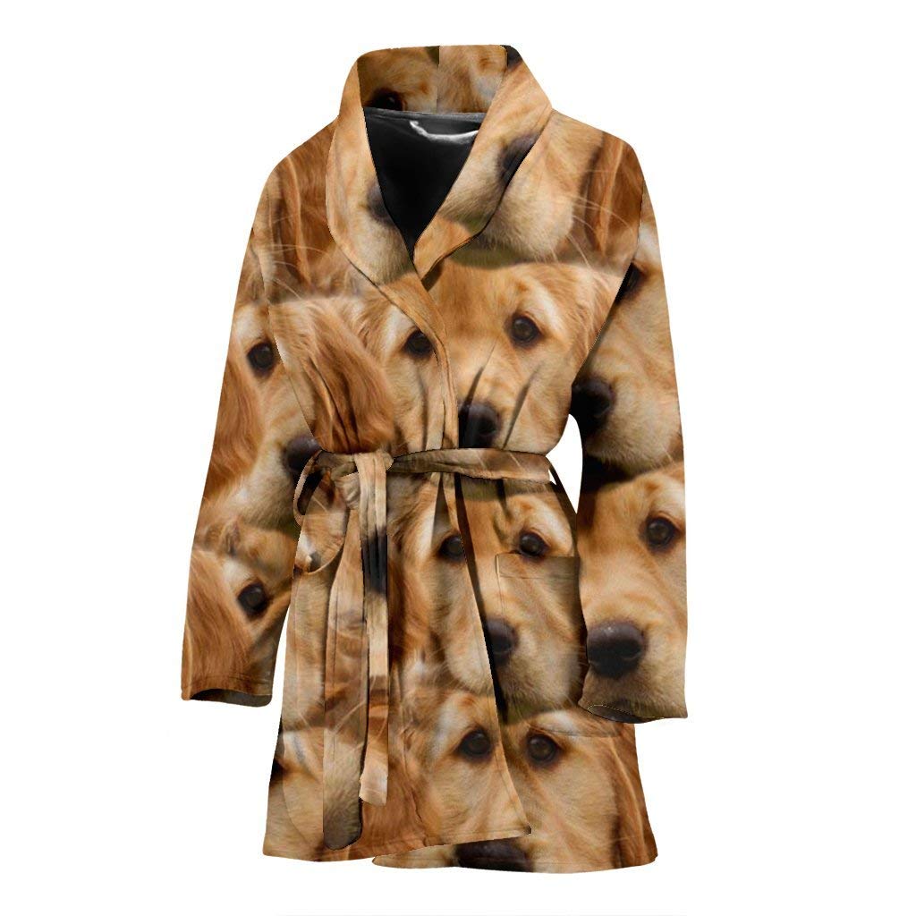 Golden Retriever Dog Print Women's Bathrobe - Soft Cozy Fleece Bath Robe with Pockets for Dog Lovers, Perfect for Spa, Lounge & Relaxation at Home