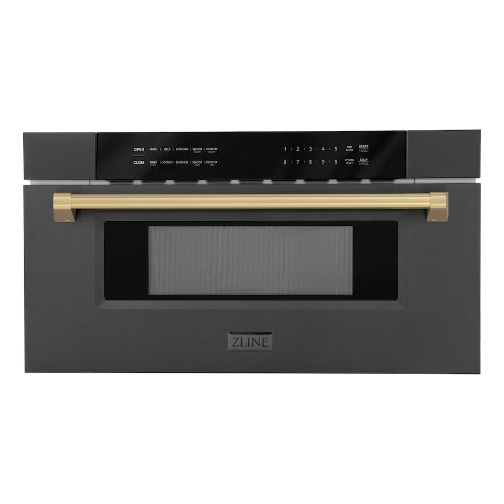 ZLINE Autograph Edition 30-Inch Built-In Microwave Drawer - 1.2 Cu.Ft Capacity, Black Stainless Steel with Champagne Bronze Accents (MWDZ 30 BS CB) - Perfect for Modern Kitchens, Luxury Homes & High-End Appliances