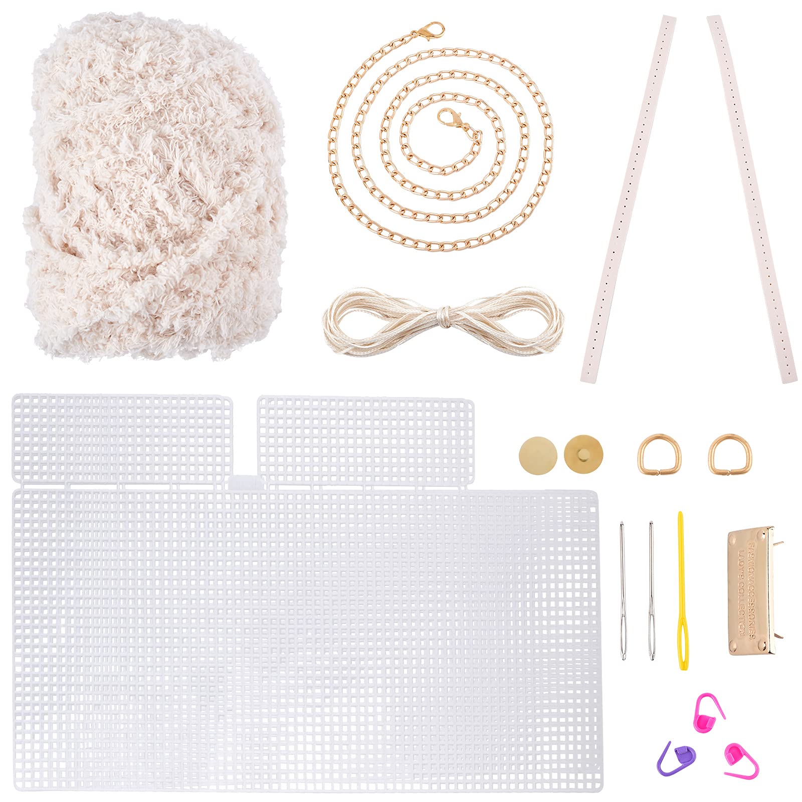 CHGCRAFT DIY Knitting Crochet Bag Kit - 10pcs Plastic Mesh Canvas Sheets with Knitting Needles for Handmade Shoulder Bags, Purses & Accessories - Perfect for Crafting, Gifts & Home Decor (Antique White)