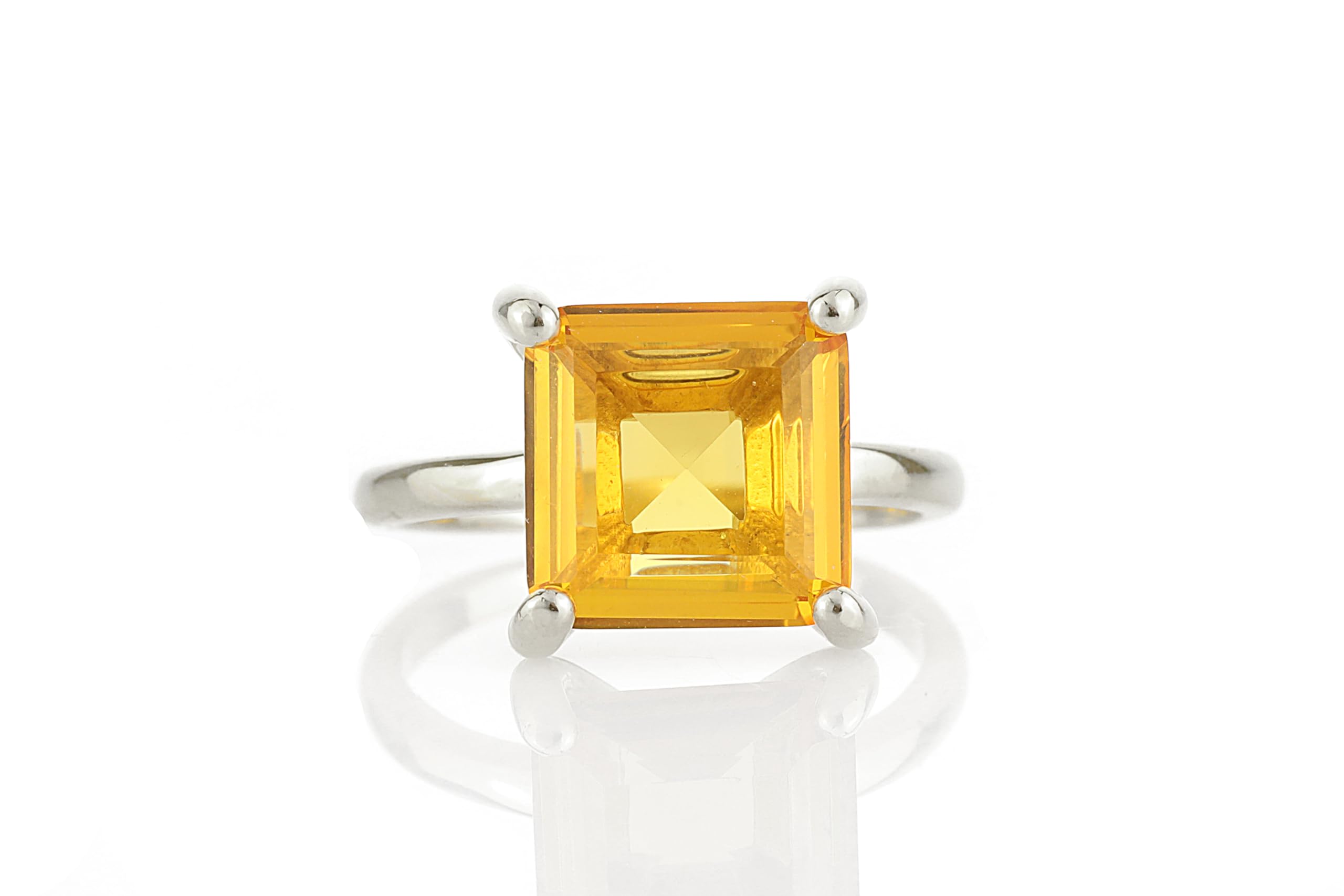 925 Sterling Silver Citrine Ring for Women - 10x10mm Lustrous Custom Jewelry - Perfect for Birthday, Anniversary & Everyday Wear - Elegant Gift with Jewelry Box - Ideal for Office, Date Night & Special Occasions