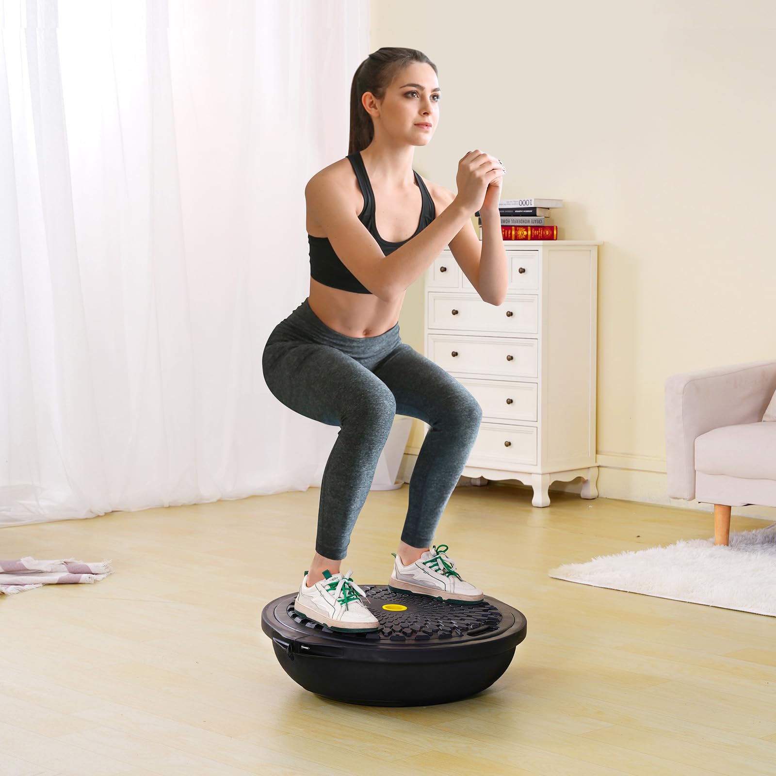 VEVOR 23/26 Inch Half Exercise Ball Trainer - 1500lbs Capacity Stability & Balance Ball with Resistance Bands & Foot Pump - Yoga Fitness Ball for Home Gym, Core Workouts, Pilates, Physical Therapy - Black