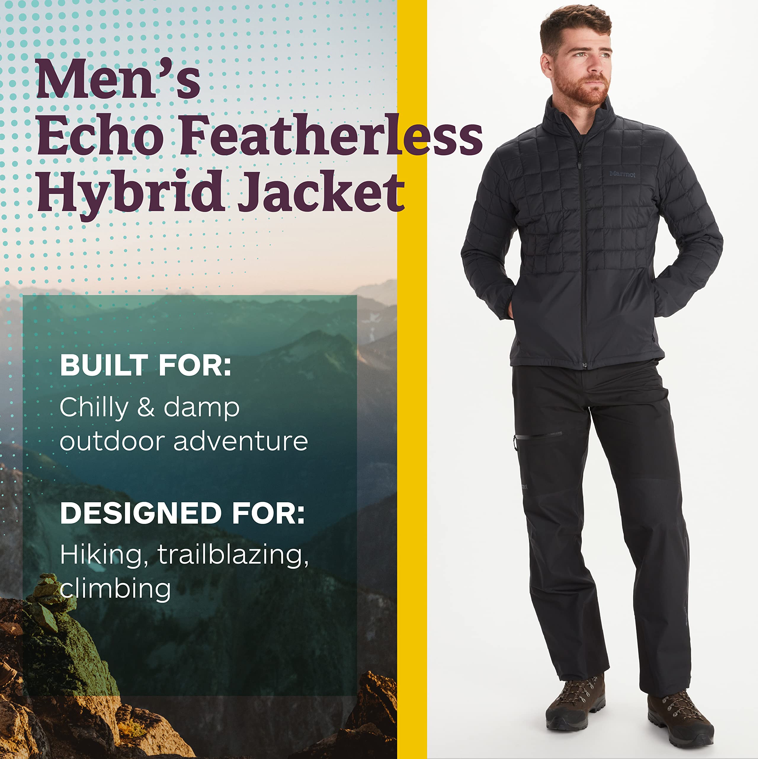 MARMOT Men's Echo Featherless Hybrid Jacket - Lightweight Water-Resistant Down-Alternative Puffer Coat for Hiking, Camping & Winter Outdoor Activities
