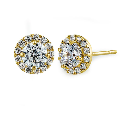 14K Yellow Gold Round Halo Cubic Zirconia Stud Earrings for Women - Perfect Gift for Anniversary, Birthday & Special Occasions