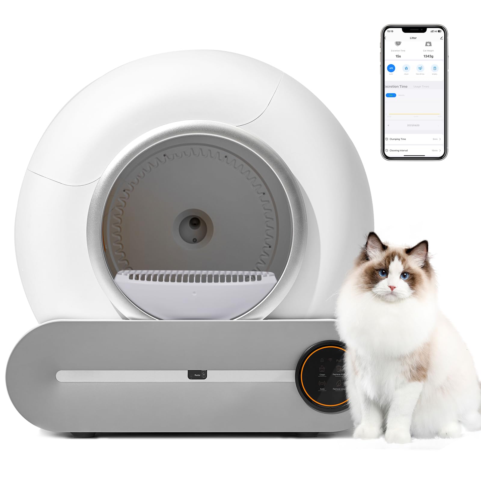 Smart Self-Cleaning Cat Litter Box with APP Control - Automatic Cat Litter Cleaning Robot with Health Monitor, Secure Alert & Ionic Deodorizer (65L+9L) - Perfect for Multi-Cat Homes & Busy Pet Owners