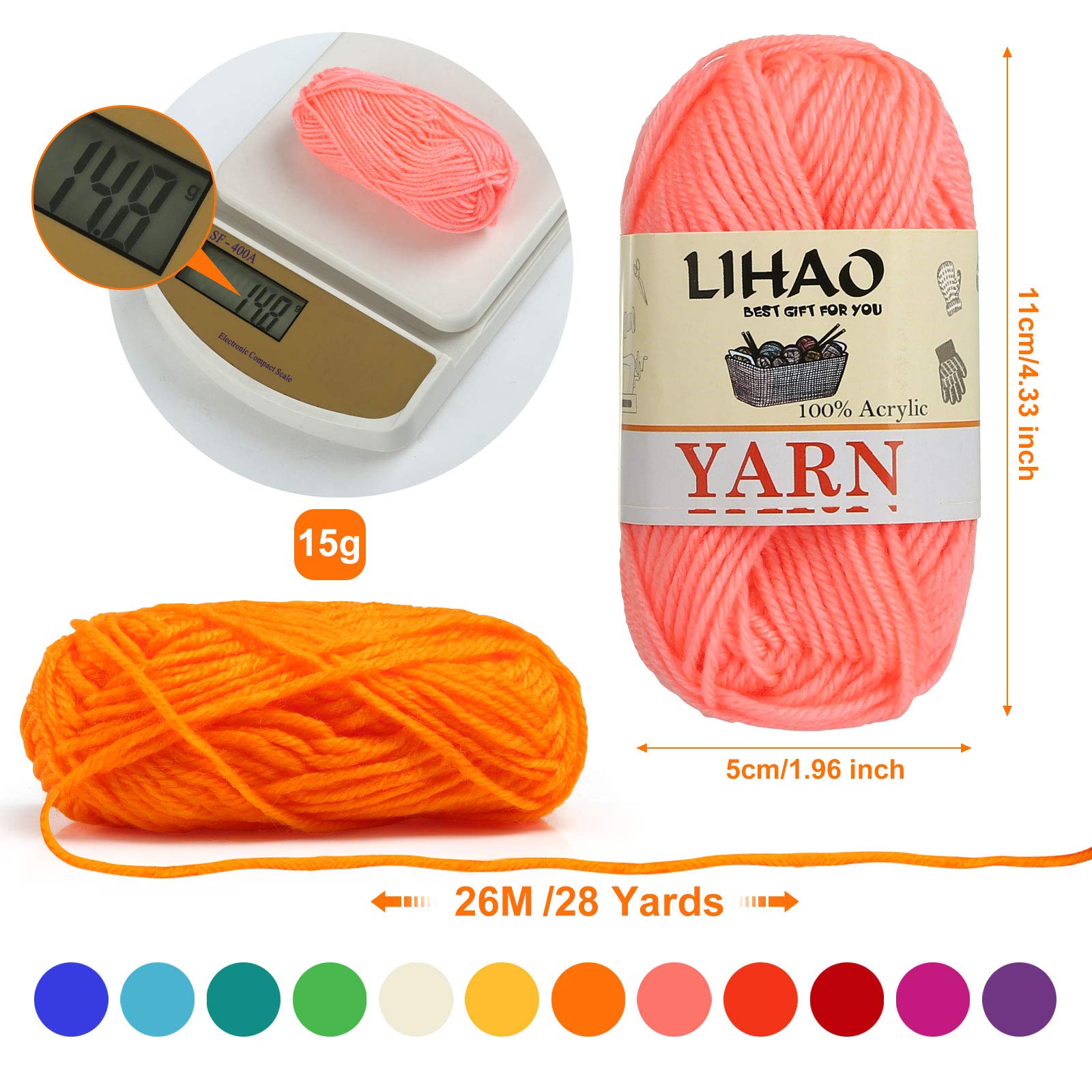 LIHAO 12 Skeins Mini Yarn for Knitting Crochet Craft - 100% Acrylic Soft Yarn Set - Perfect for DIY Scarves, Hats, and Amigurumi Projects