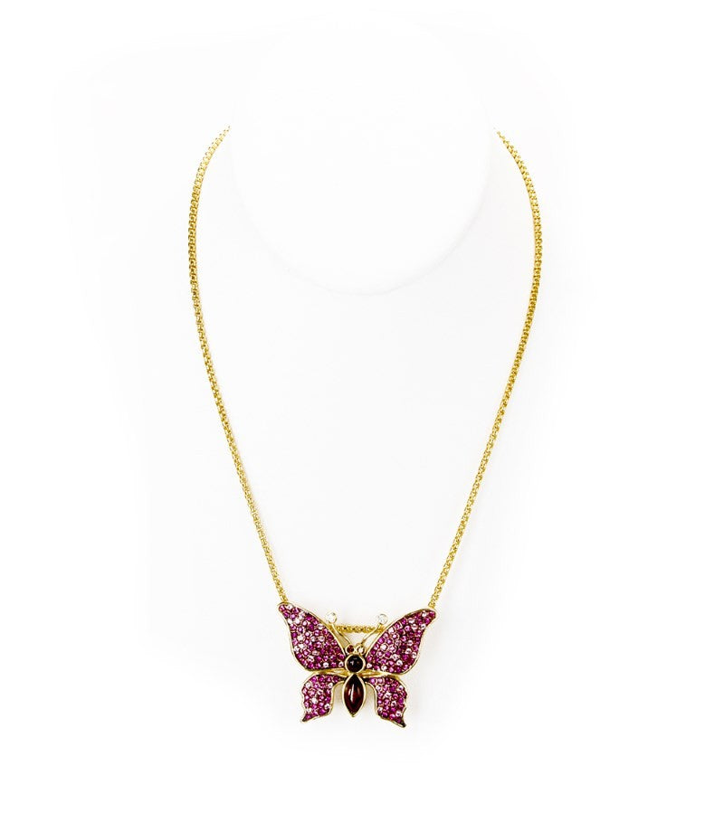 Exquisite Koa Wood Fuchsia Rose Butterfly Pendant - Handcrafted Hawaiian Fine Jewelry for Women - Perfect for Valentine's Day Gifts, Anniversary Presents & Boho Fashion Accessories