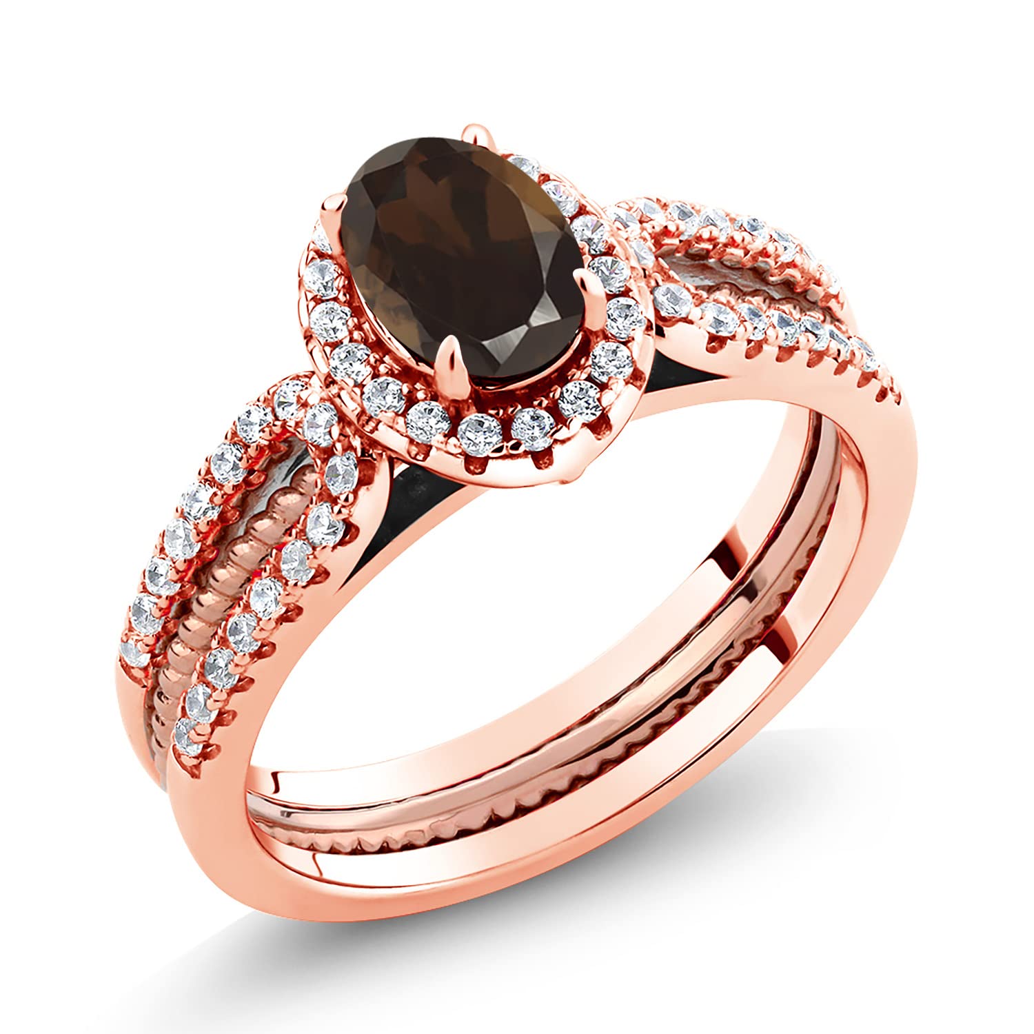 1.37 Ct Oval Brown Smoky Quartz Stackable Ring - 18K Rose Gold Plated Sterling Silver - Dainty Jewelry for Women, Perfect for Layering, Everyday Wear & Gift Giving
