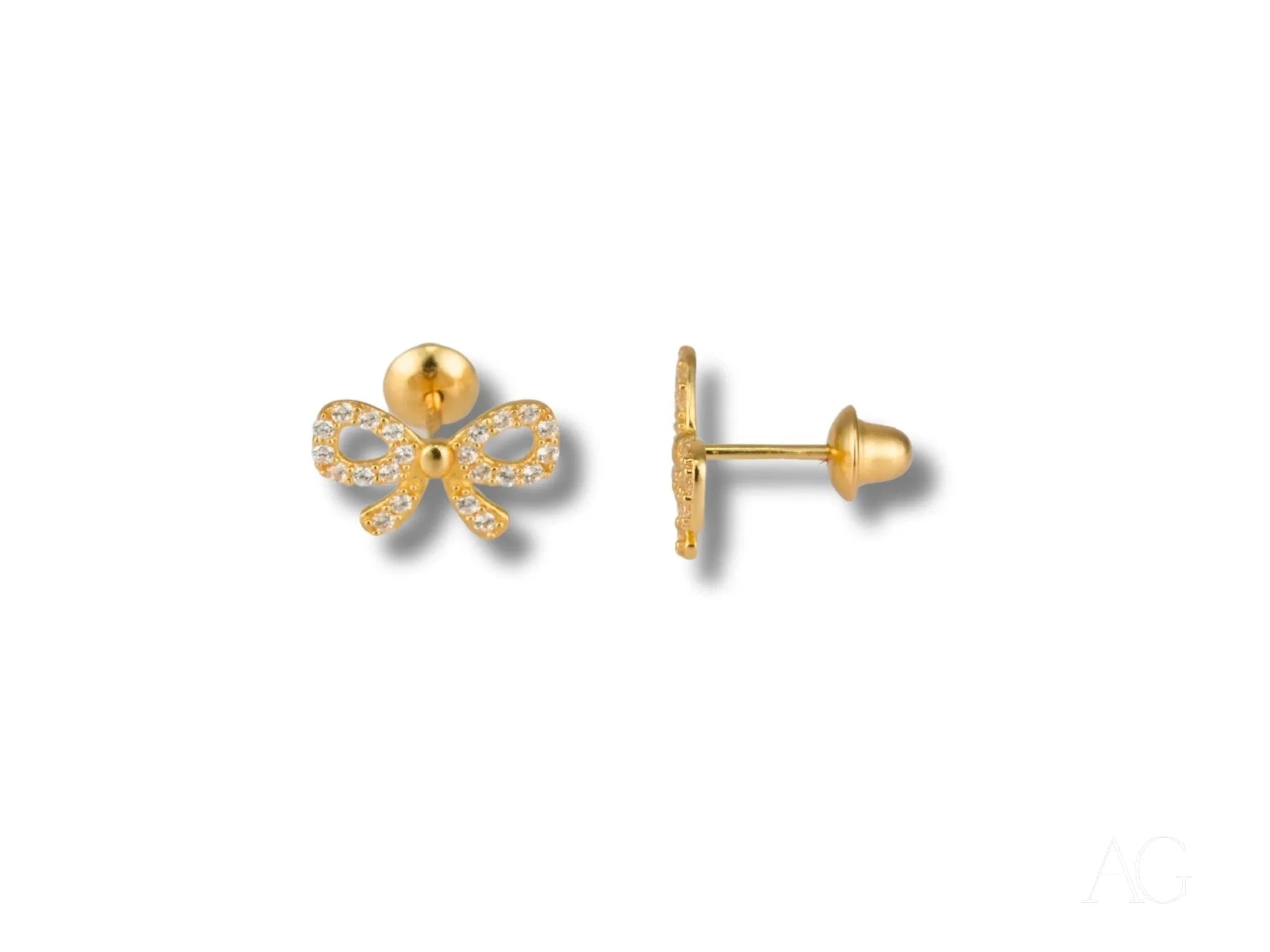 18K Gold CZ Bow Earrings for Women - Elegant Cubic Zirconia Stud Earrings - Perfect for Weddings, Parties & Everyday Wear