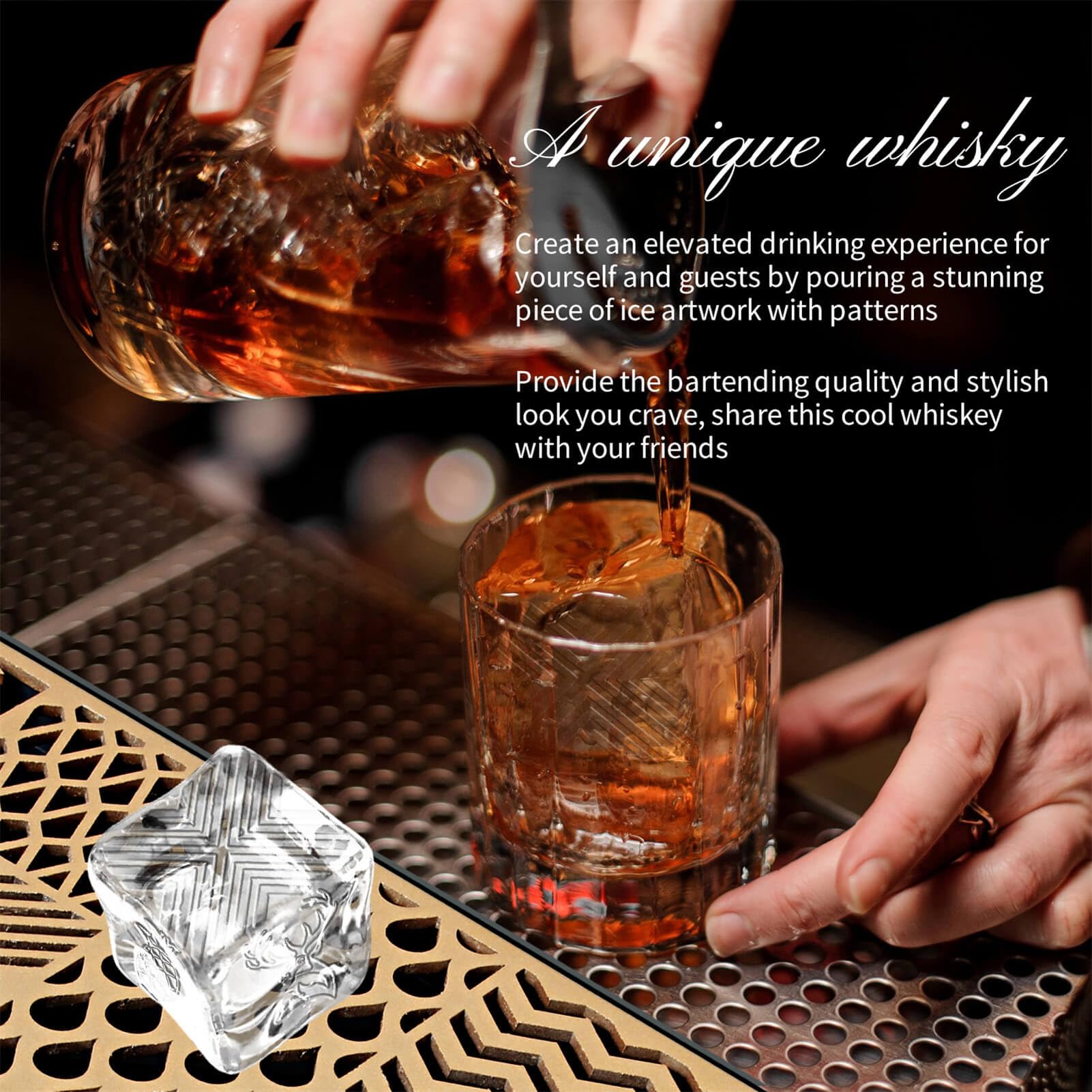 Clear Ice Stamp Tray - Custom Ice Cube Stamp for Cocktails & Whiskey | 5-Second Craft Ice Molds | Bartender Accessories for Bourbon & Clear Ice Cocktails | Perfect for Home Bars, Parties & Mixology Enthusiasts