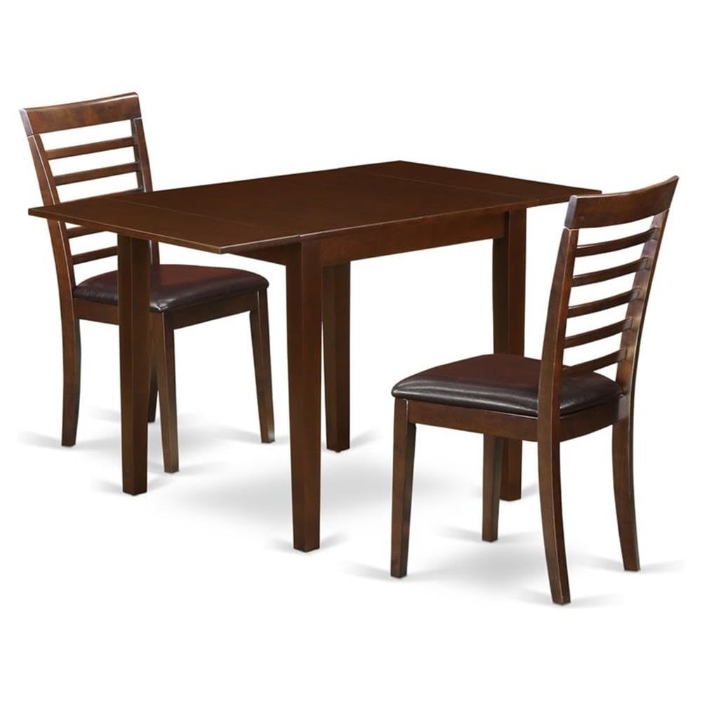 East West Furniture NDML3-MAH-LC 3-Piece Small Space Kitchen Table Set with Drop-Leaf Dining Table & 2 Faux Leather Chairs, 30x48 Inches, Mahogany - Perfect for Apartments, Breakfast Nooks, and Cozy Dining Areas