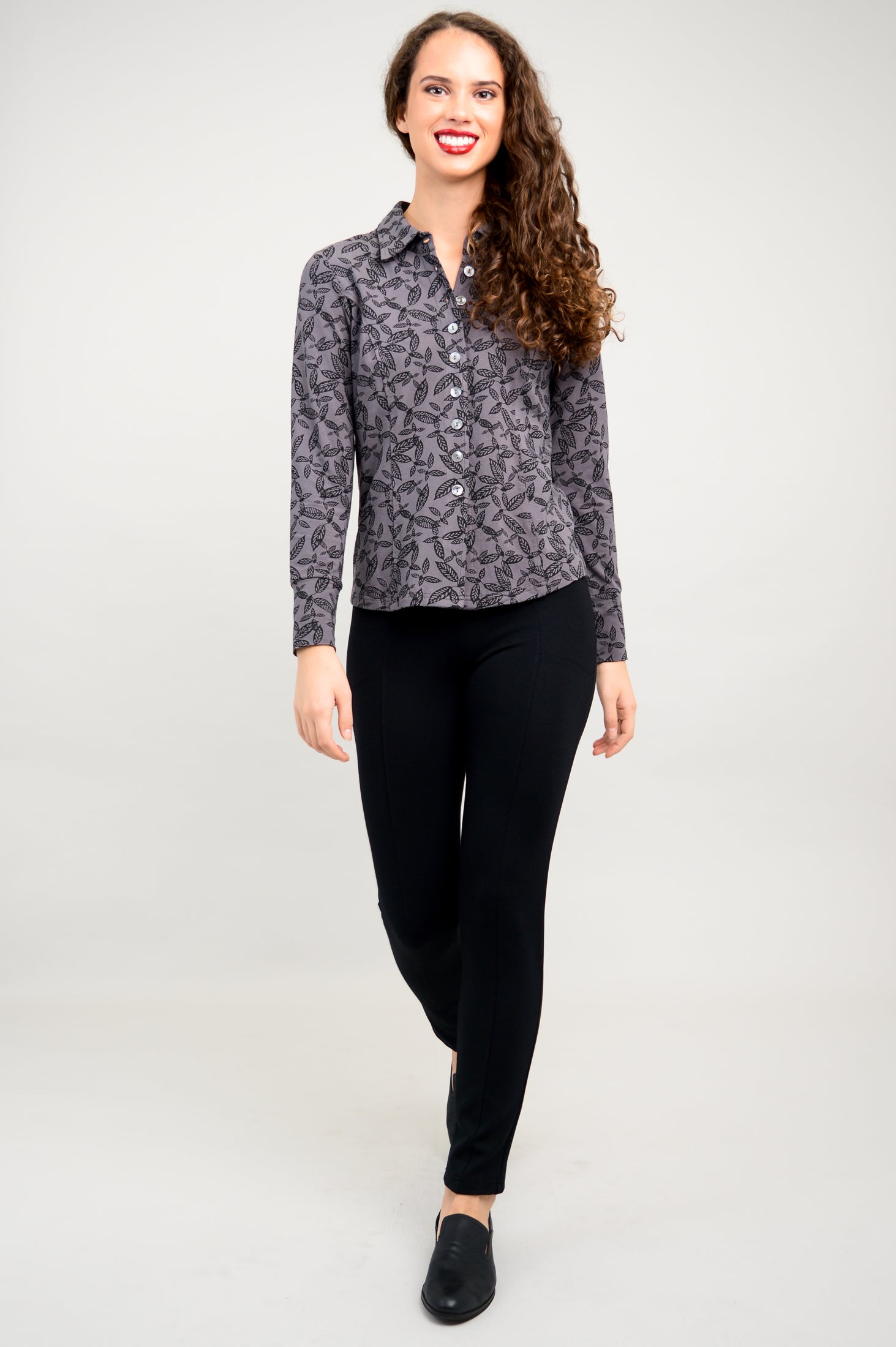 Harley Long Sleeve Top for Women - Soft Bamboo Fabric with Tahsis Leaf Print - Comfortable Casual Shirt for Fall & Winter - Perfect for Work, Travel and Outdoor Activities