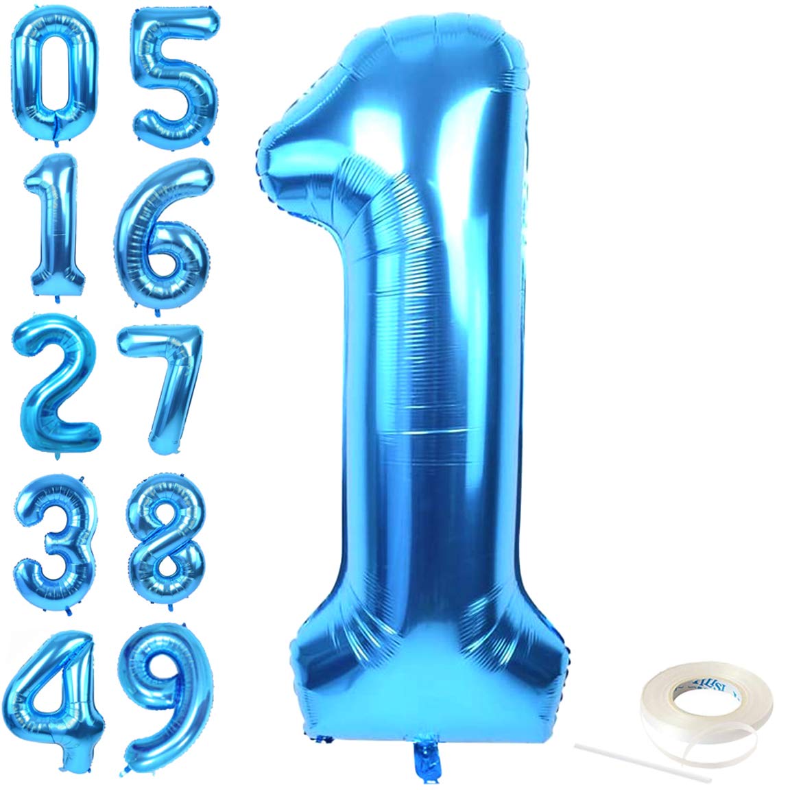40 Inch Blue Jumbo Digital 1 Number Balloons - Giant Foil Mylar Balloons for Birthday Parties, Weddings, Bridal Showers, Anniversaries & Photo Shoots - Perfect for Event Decorations & Celebrations (Blue 1)