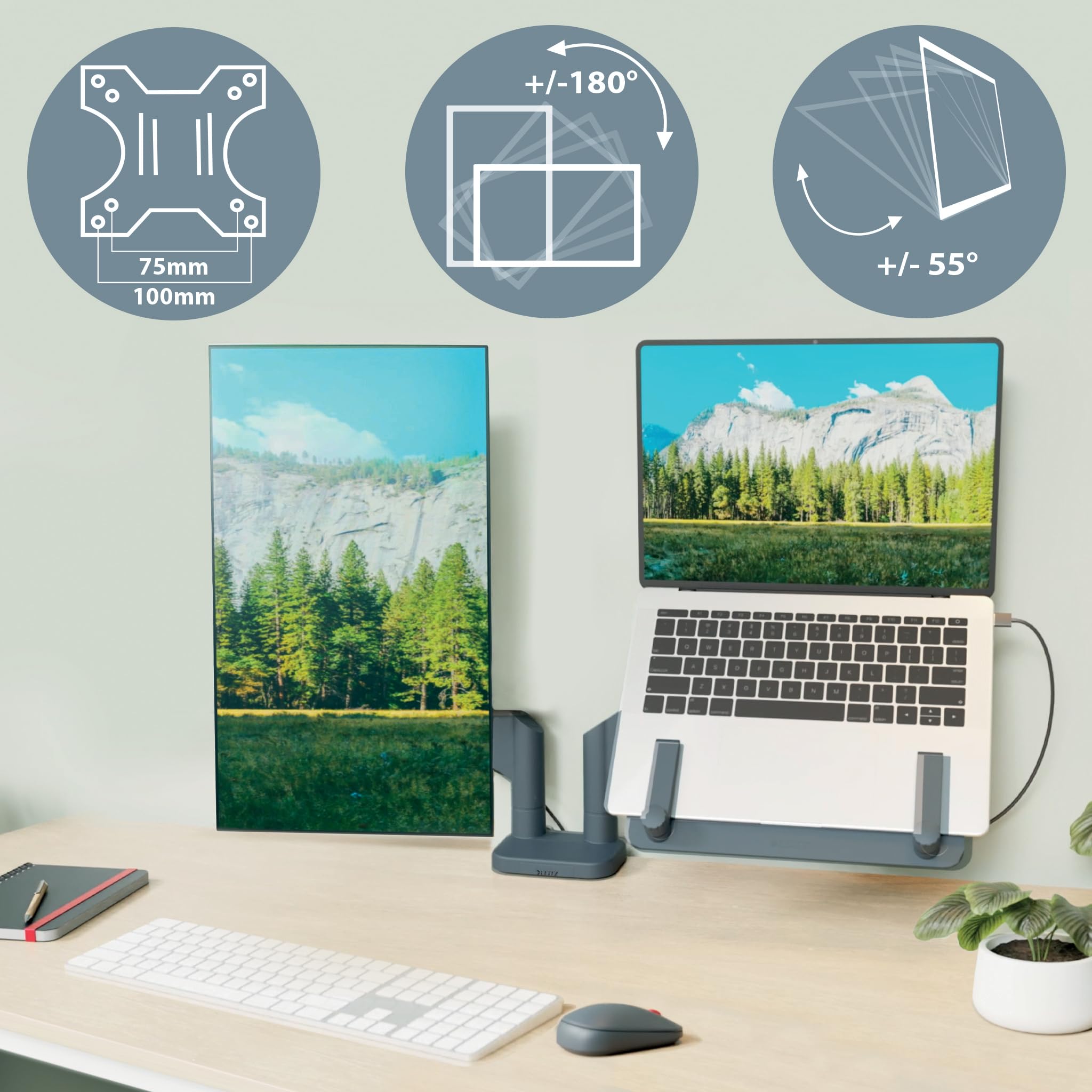 Leitz Ergo Space Saving Monitor and Laptop Arm - Adjustable Desk Mount Stand for 32