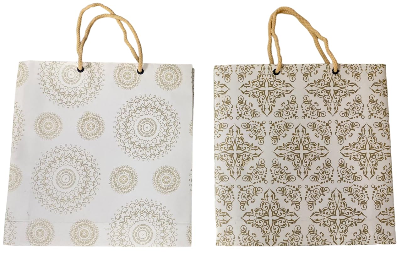 White & Gold Small Paper Gift Bags - 10 Pack for Parties, Shopping & Gifts