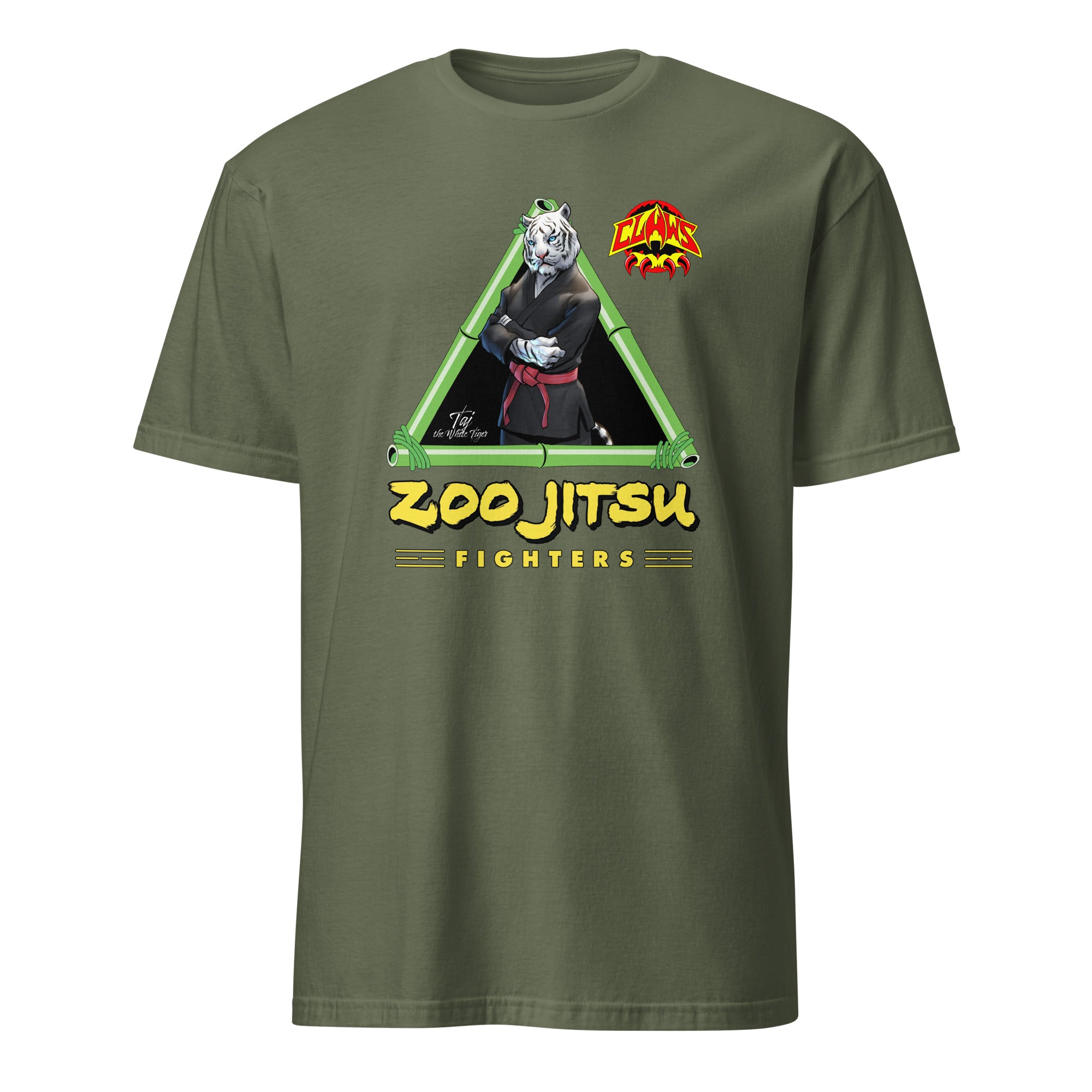 Zoo Jitsu Fighters Taj the White Tiger Graphic Unisex Short Sleeve T-Shirt - Cool Casual Tee for Martial Arts Fans & Animal Lovers