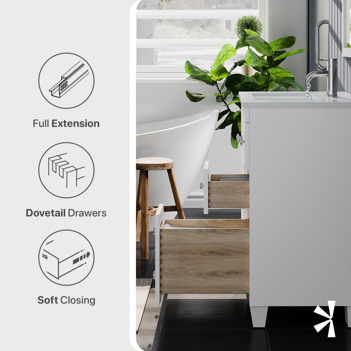 24 Inch Modern White Bathroom Vanity with Sink - Freestanding Vanity with Soft-Close Drawers & Brushed Nickel Handles - Perfect for Small Bathrooms, Powder Rooms & Apartment Remodels