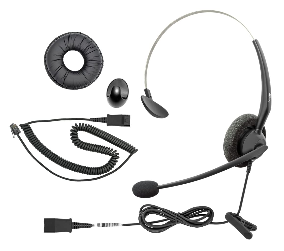 RJ9 NC Mono Office Phone Headset - Compatible with Aastra, Nortel, Digium, Polycom, ShoreTel, NEC & AltiGen Phones - Includes 3.5mm Adapter - Noise Cancelling for Clear Calls - Perfect for Home Office, Call Centers & Business Communications