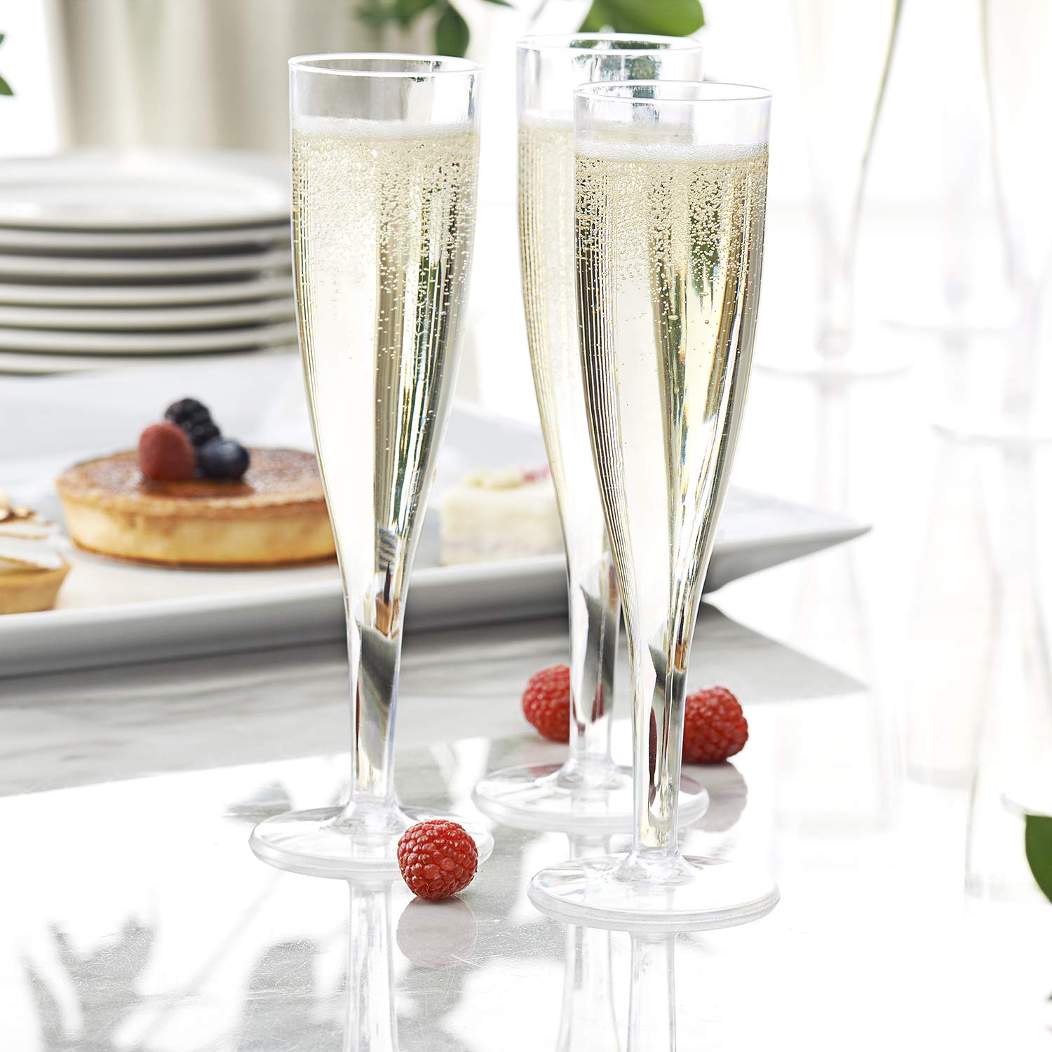 One Piece 5 oz. Clear Plastic Champagne Flutes - Pack of 100 | Disposable Party Cups for Weddings, Birthdays & Celebrations | BPA-Free Drinkware
