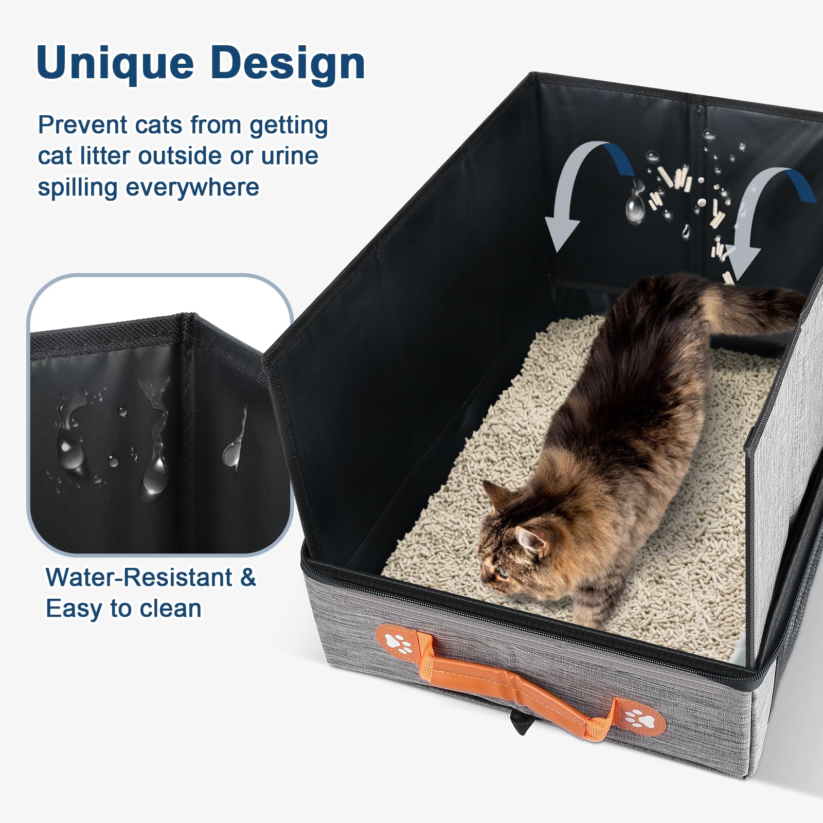 Collapsible Cat Litter Box with Lid - 17.7x13.5x13.75 Inch Portable Travel Litter Pan for Cats, Leak-Proof & Water-Resistant Design with Zipper & Hard Bottom - Perfect for Car, Hotel, Airplane & Outdoor Use