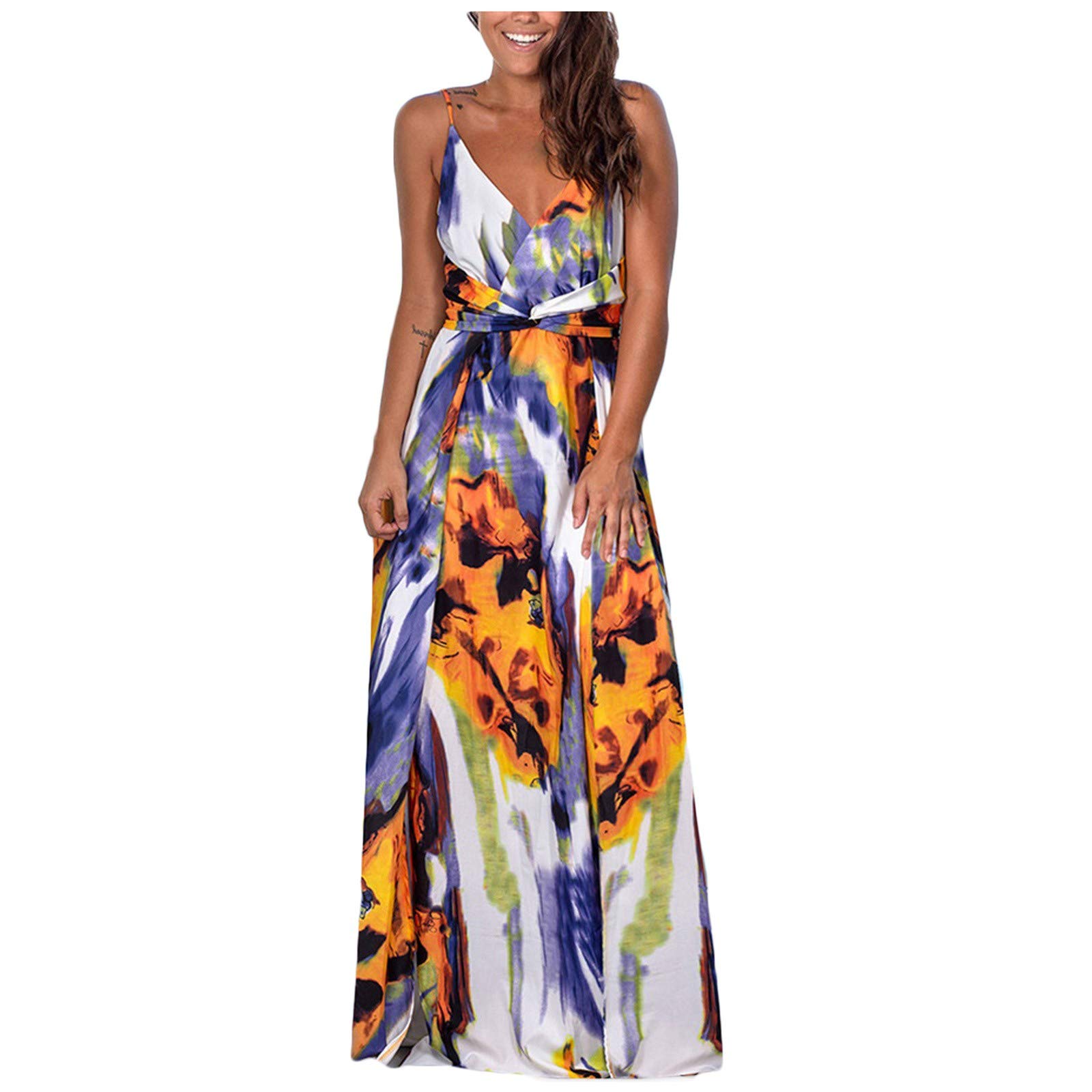 Plus Size Long Dresses for Women - Floral Printed Bohemian Maxi Dress for Wedding Guest, Beach, Party & Special Occasions | Elegant Swing Dress with Oversized Floral Pattern for Curvy Women