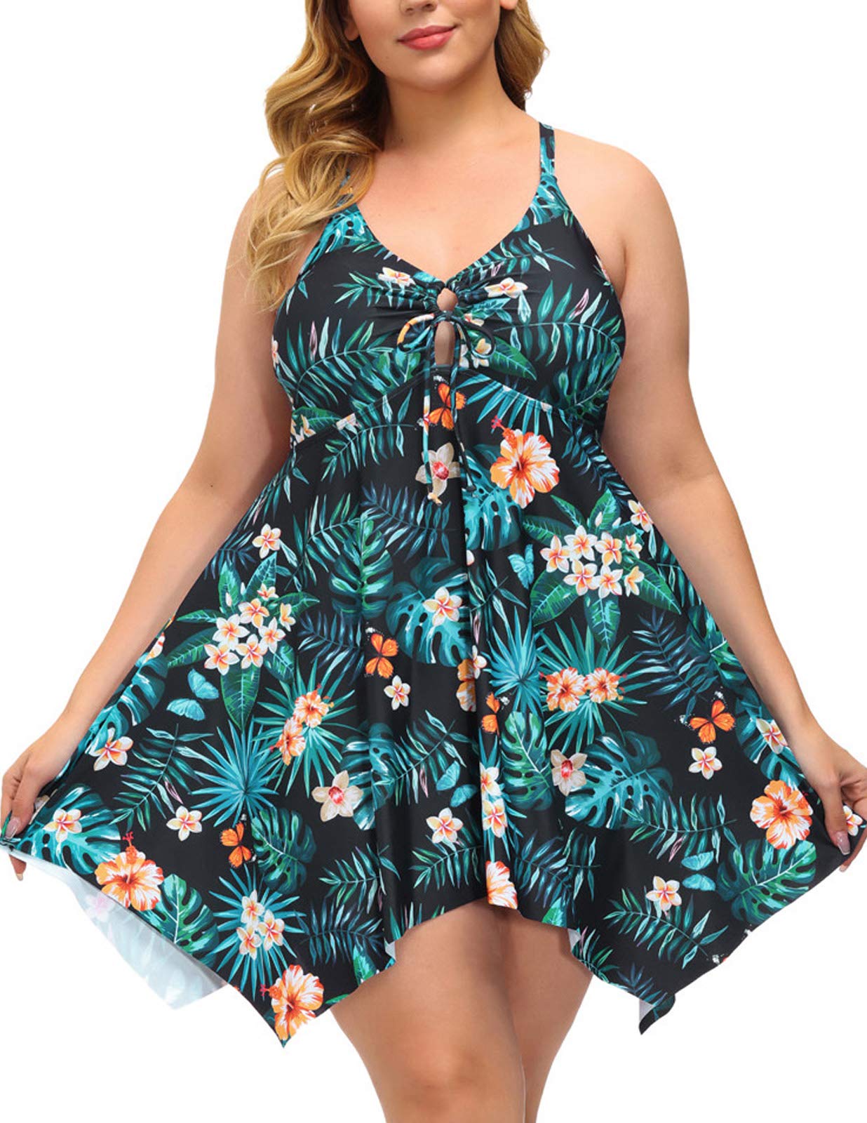 Hanna Nikole Women's Plus Size Tummy Control Swimdress with Skirt - One Piece Swimsuit for Beach, Pool & Vacation Cover Up