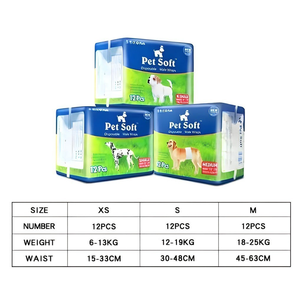 Dono Male Pet Disposable Diapers - 12 Pack (XS/S/M) for Dogs & Cats - Absorbent & Leak-Proof - Perfect for House Training, Travel & Senior Pets