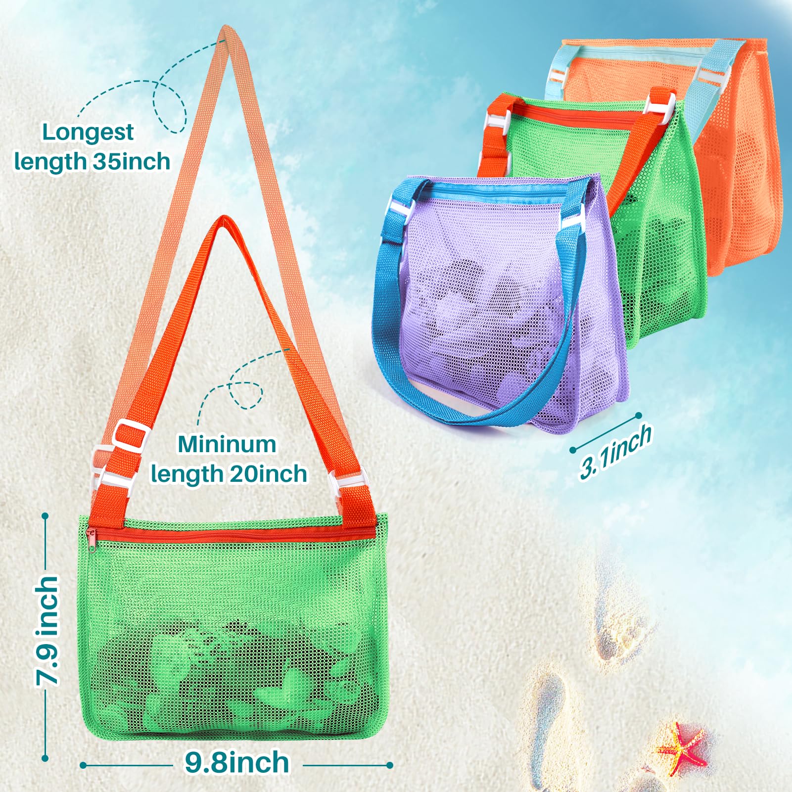 3 Pack Mesh Beach Bags for Kids - Sand Toy & Seashell Collecting Bags, Lightweight Swim Accessories for Boys & Girls (Toddler to Teen) - Perfect for Beach Trips, Pool Parties & Summer Vacations