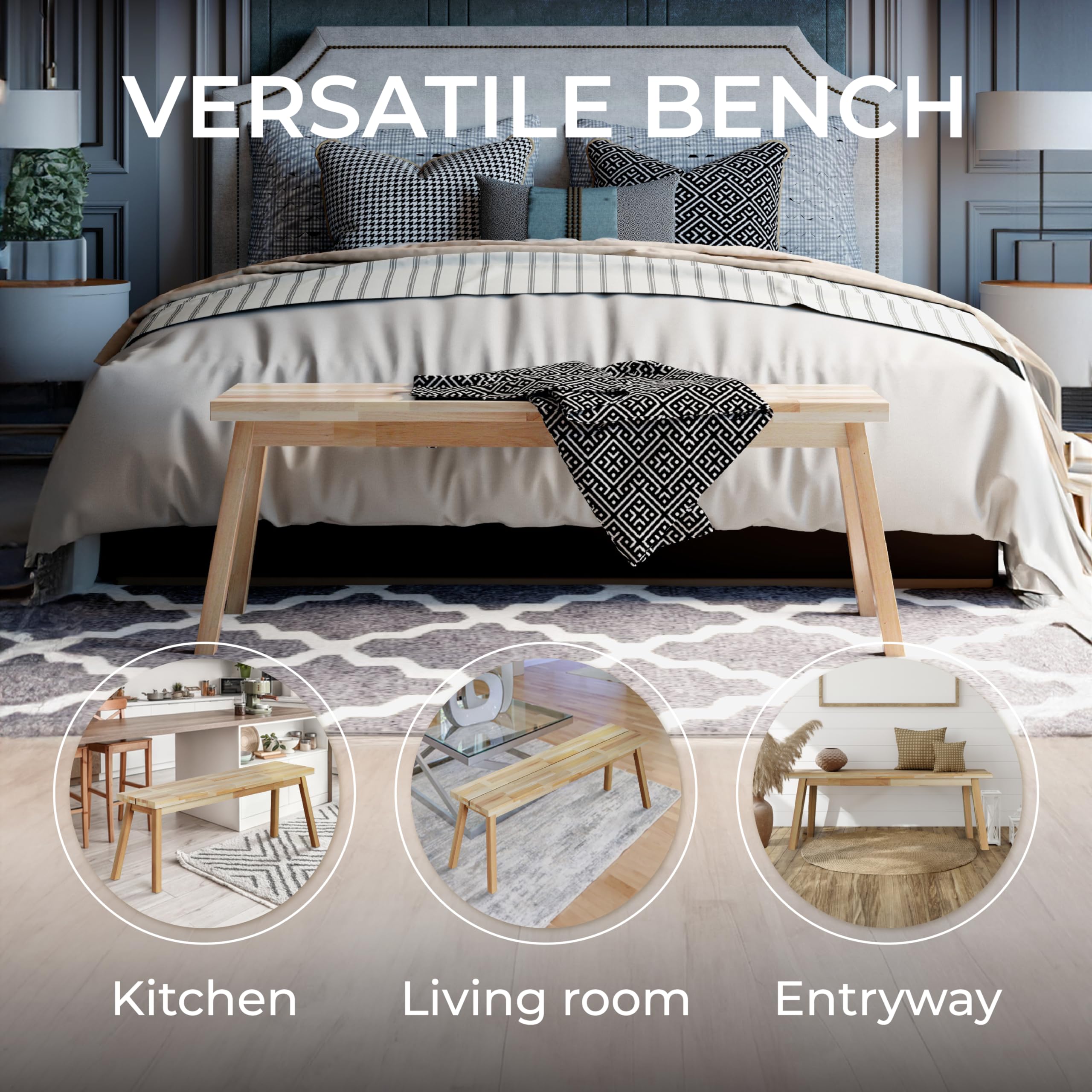 **Solid Acacia Wood Backless Bench with Wax Galvanized Finish - Easy Assembly End Table & Wooden Bench for Dining Room, Entryway, Indoor Decor (47 Inches) - Perfect for Plants, Seating & Stylish Home Furnishing**