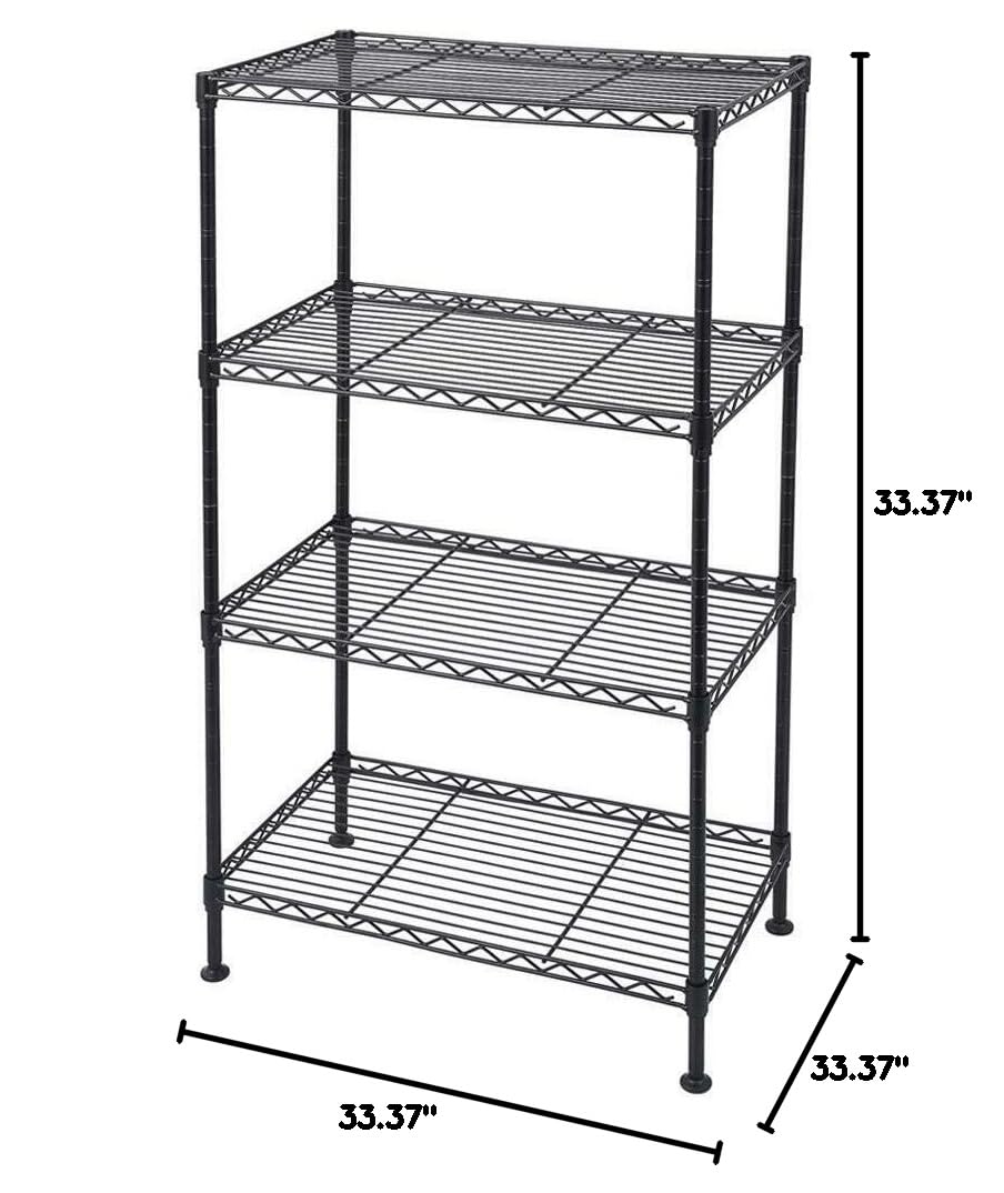 4-Tier Adjustable Steel Wire Storage Shelves - Heavy Duty Metal Rack for Kitchen, Garage, Closet & Office Organization - Space Saving Shelving Unit for Pantry, Laundry Room, Books & Home Storage