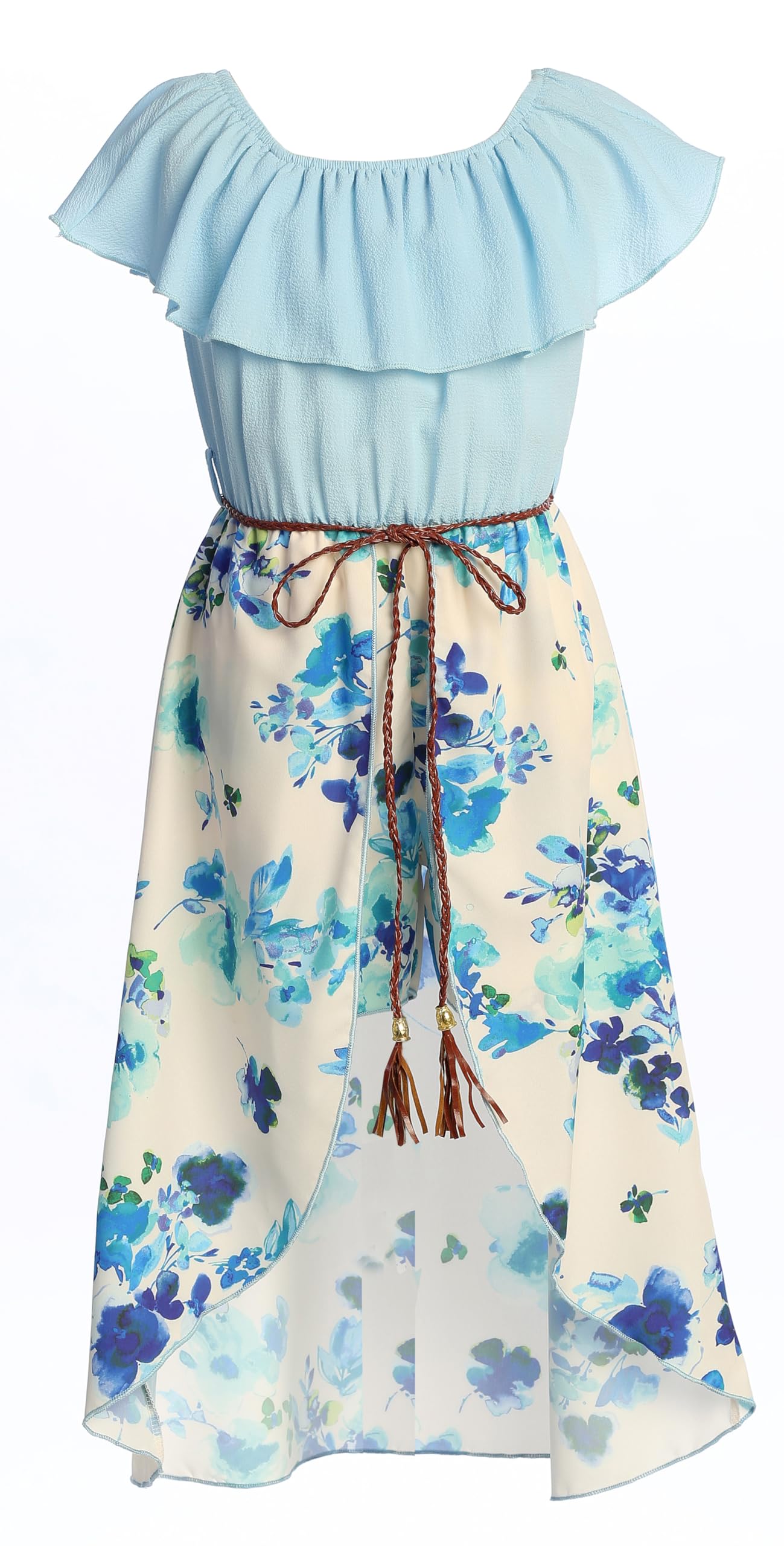 Girls Off Shoulder High Low Maxi Split Skirt Romper Casual Dress - Summer Birthday Jumpsuit for Kids Age 4-14 | Perfect for Beach Vacations, Birthday Parties & Outdoor Adventures