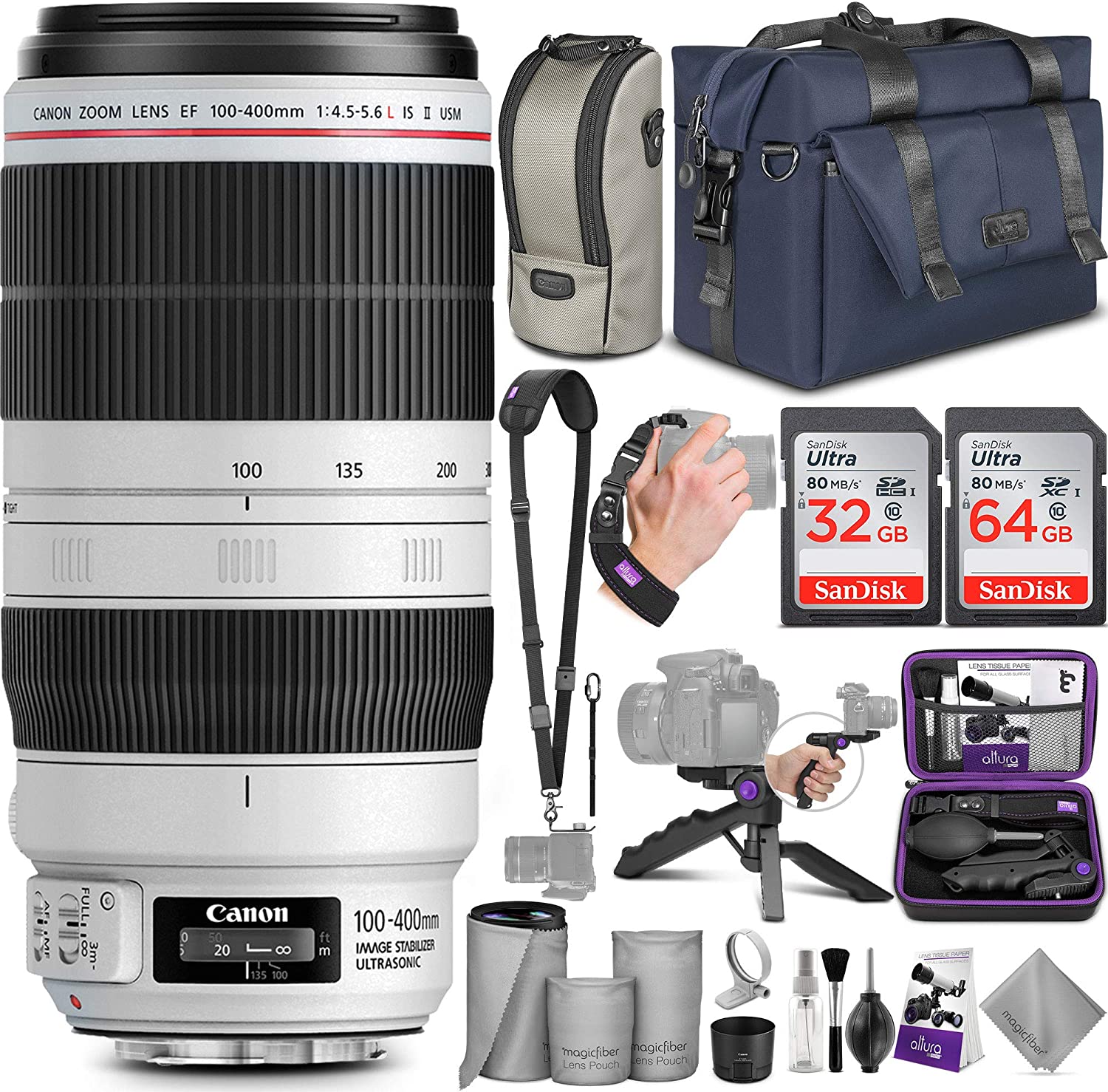 Canon EF 100-400mm f/4.5-5.6L IS II USM Telephoto Zoom Lens with Altura Photo Accessory Bundle - Professional Wildlife, Sports & Travel Photography Gear