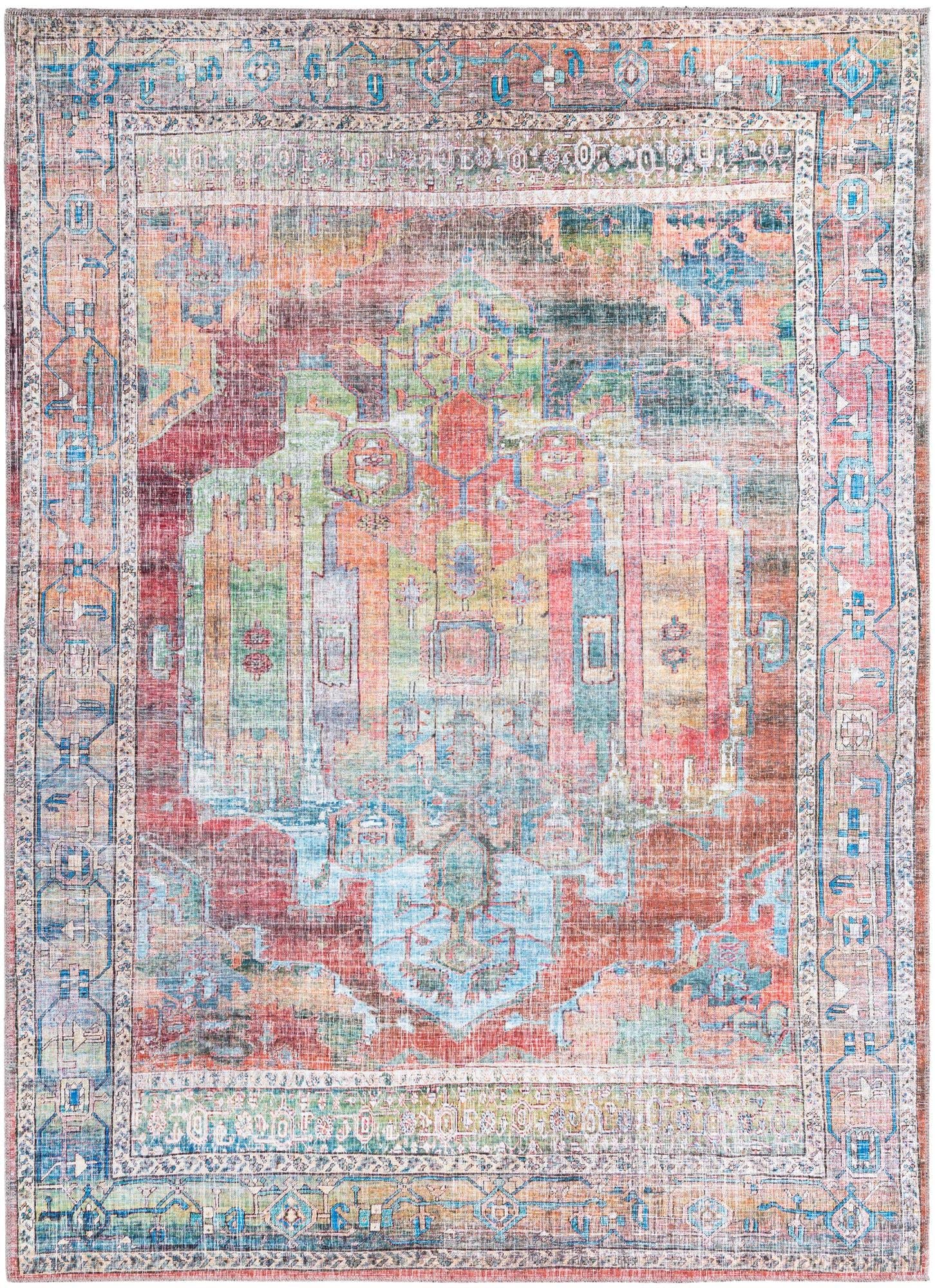 Washable Low-Pile Area Rug 7x10 Feet - Maahru Collection by Rugs.com | Non-Slip Soft Multi-Color Carpet for Bedroom, Living Room & Dining Room | Pet & Kid Friendly Easy Clean Home Decor