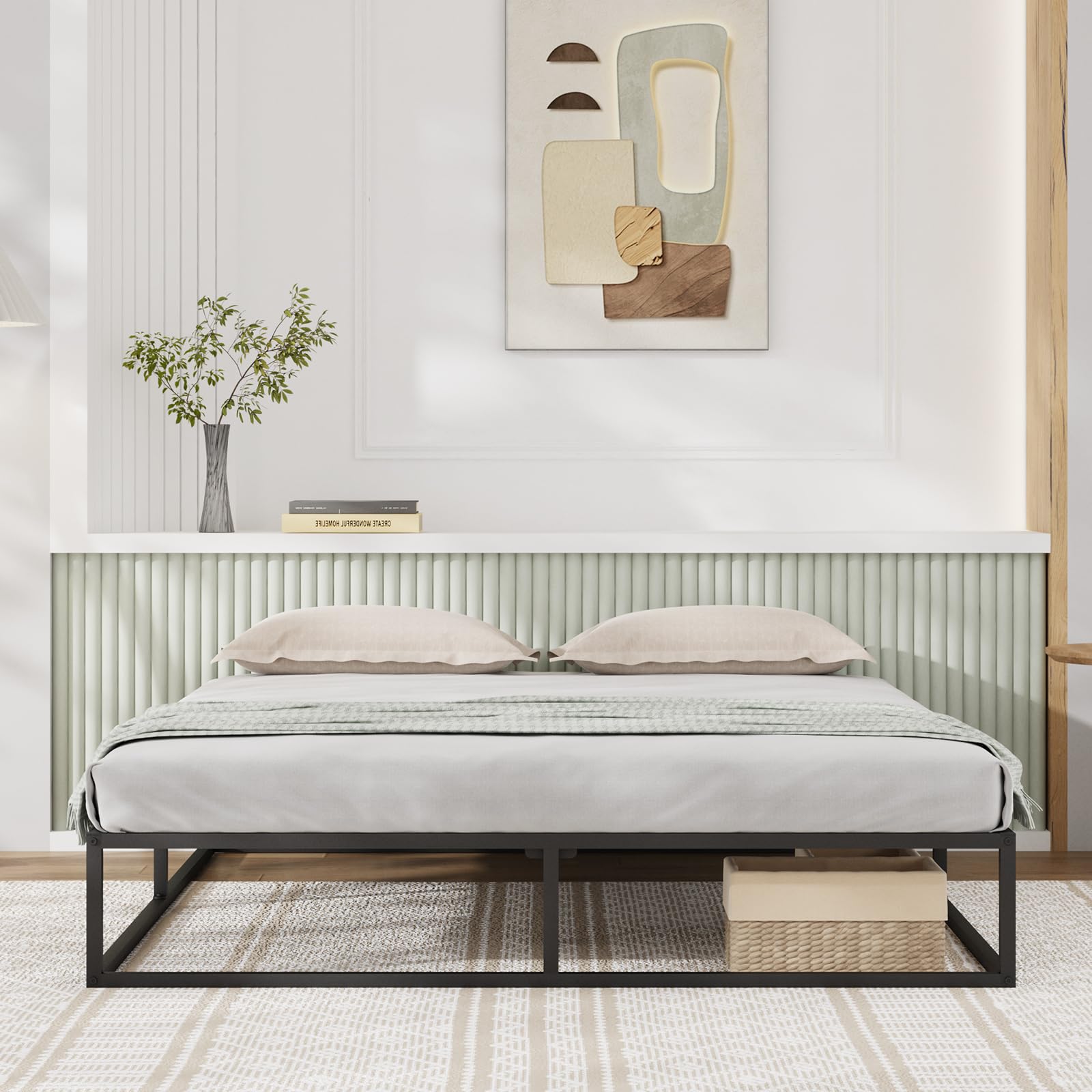 Novilla Queen Size Metal Platform Bed Frame with Wood Slats - Sturdy & Durable Steel Frame, No Box Spring Needed - Easy Assembly in Dark Black - Perfect for Modern Bedrooms & Guest Rooms