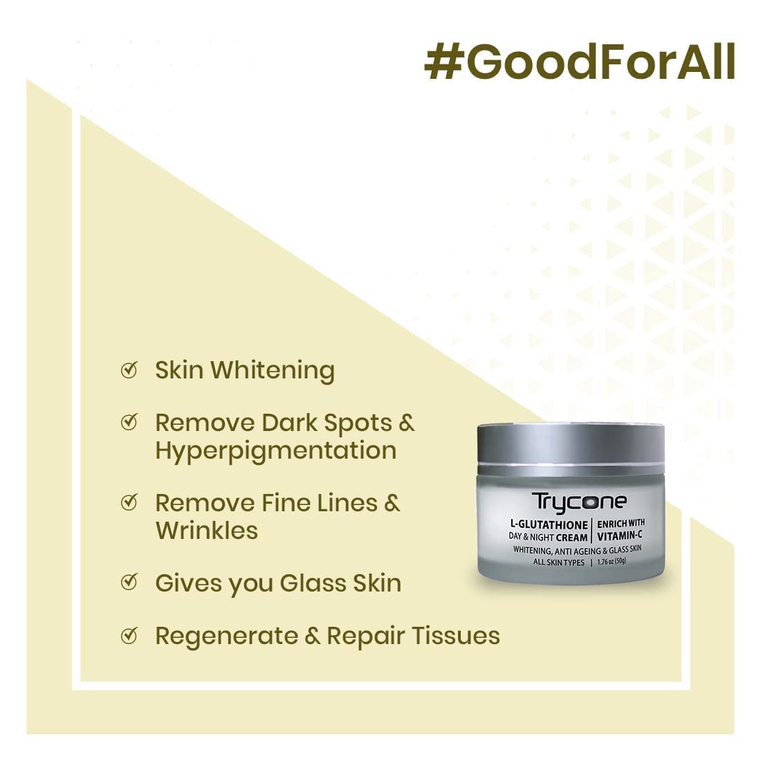 L-Glutathione & Vitamin C Brightening Face Cream for Skin Whitening, Anti-Aging & Glass Skin Effect | Enriched with Natural Actives | 50g | Perfect for Daily Skincare Routine & Nighttime Skin Repair