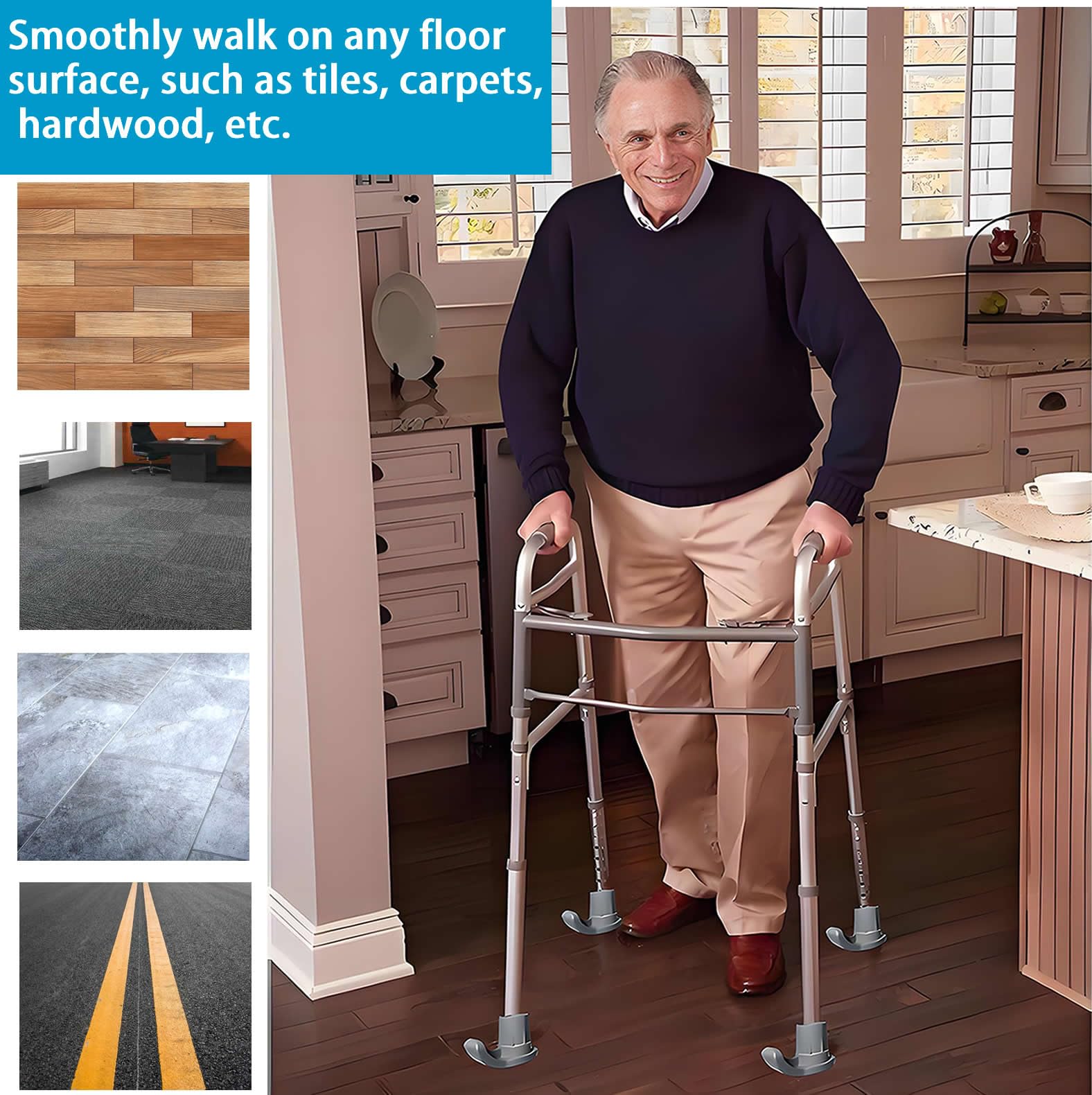 Upgraded Walker Ski Glides for Seniors - 4 Pack (1 1/8 Inch) | Folding Walker Accessories, Sliders & Gliders for Back Legs | Non-Slip Walker Feet Pads | Drive Rollator Replacement Parts | Ideal for Indoor/Outdoor Mobility Assistance & Elderly Care